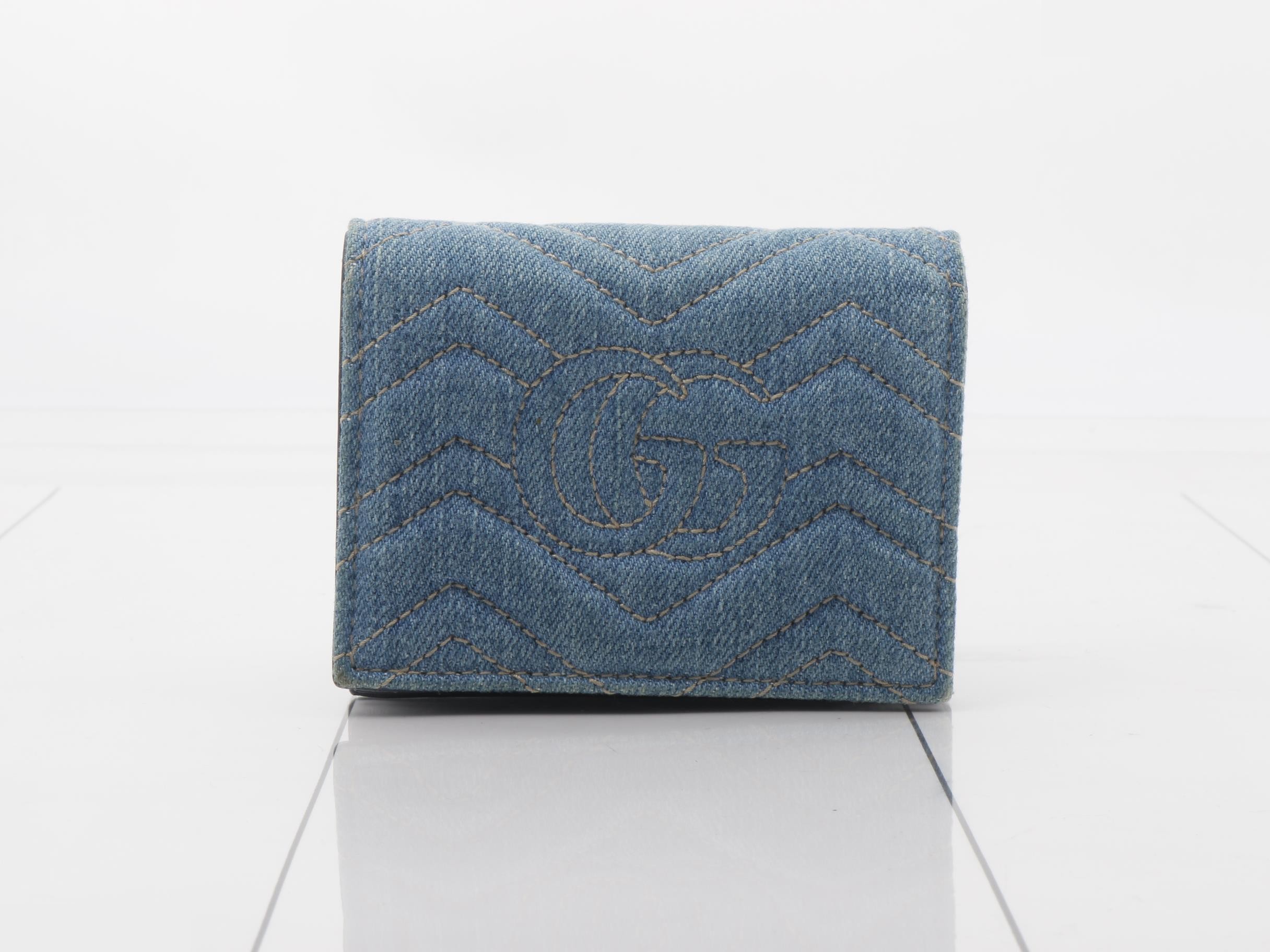 GG Marmont Japan Limited Edition Denim Compact Wallet, Blue Pearl — view 2