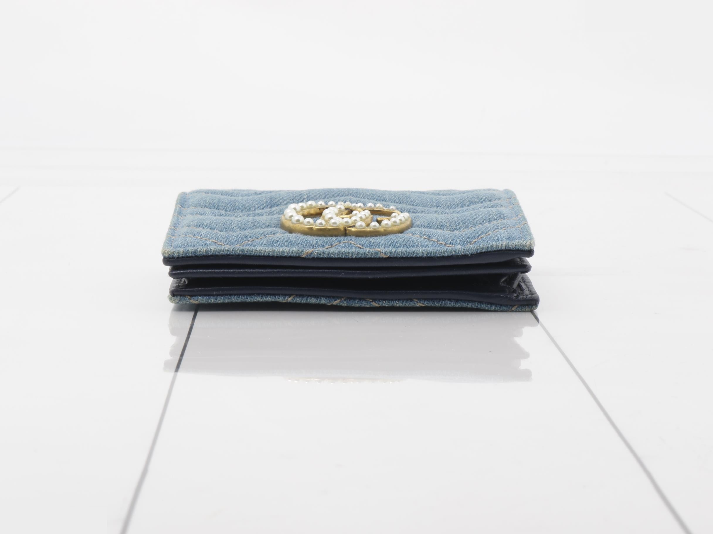 GG Marmont Japan Limited Edition Denim Compact Wallet, Blue Pearl — view 3