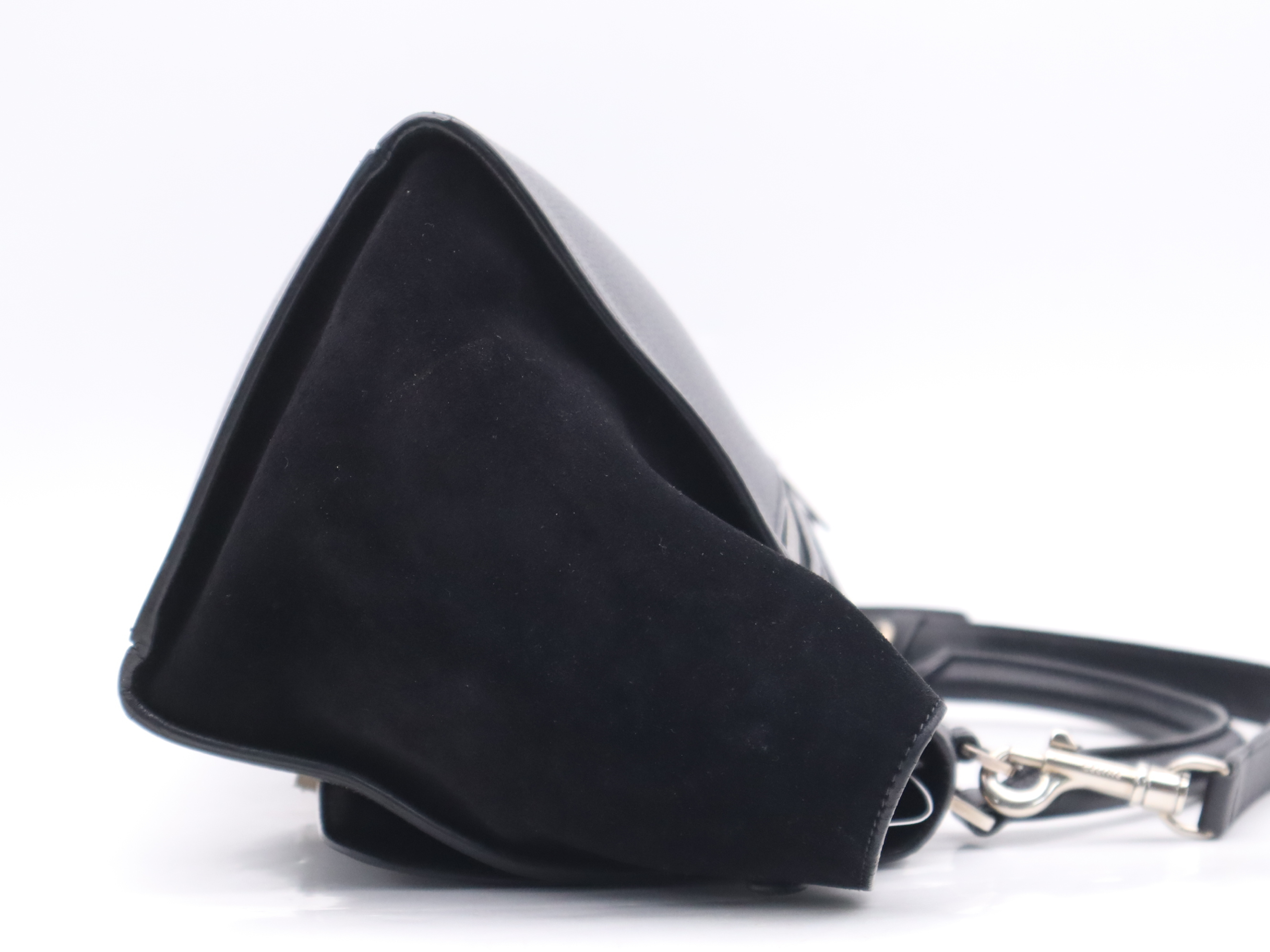 Leather Handbag in Black with Silver Hardware, Shoulder Strap, and Dust Bag — view 5