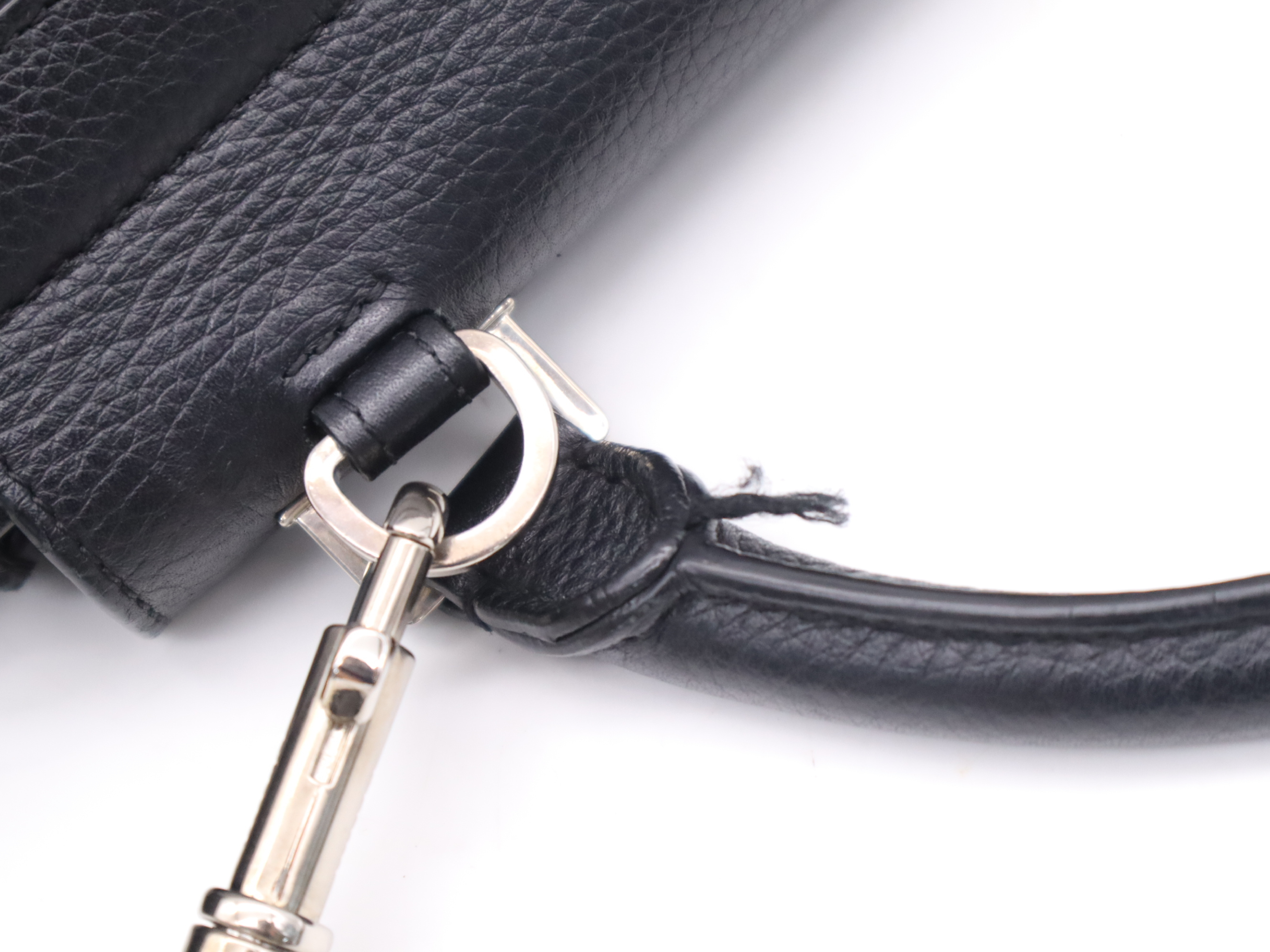 Leather Handbag in Black with Silver Hardware, Shoulder Strap, and Dust Bag — view 7