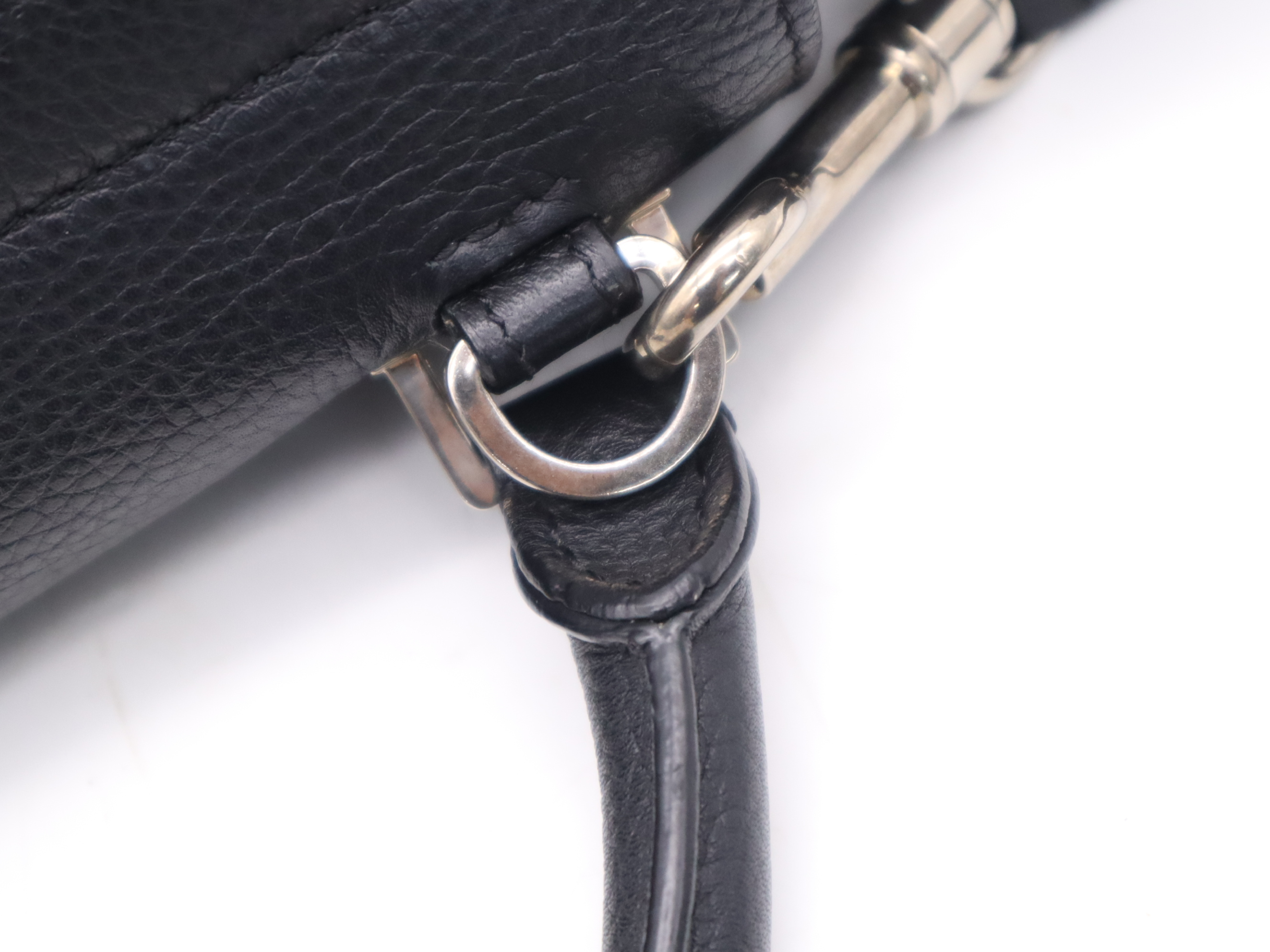 Leather Handbag in Black with Silver Hardware, Shoulder Strap, and Dust Bag — view 8