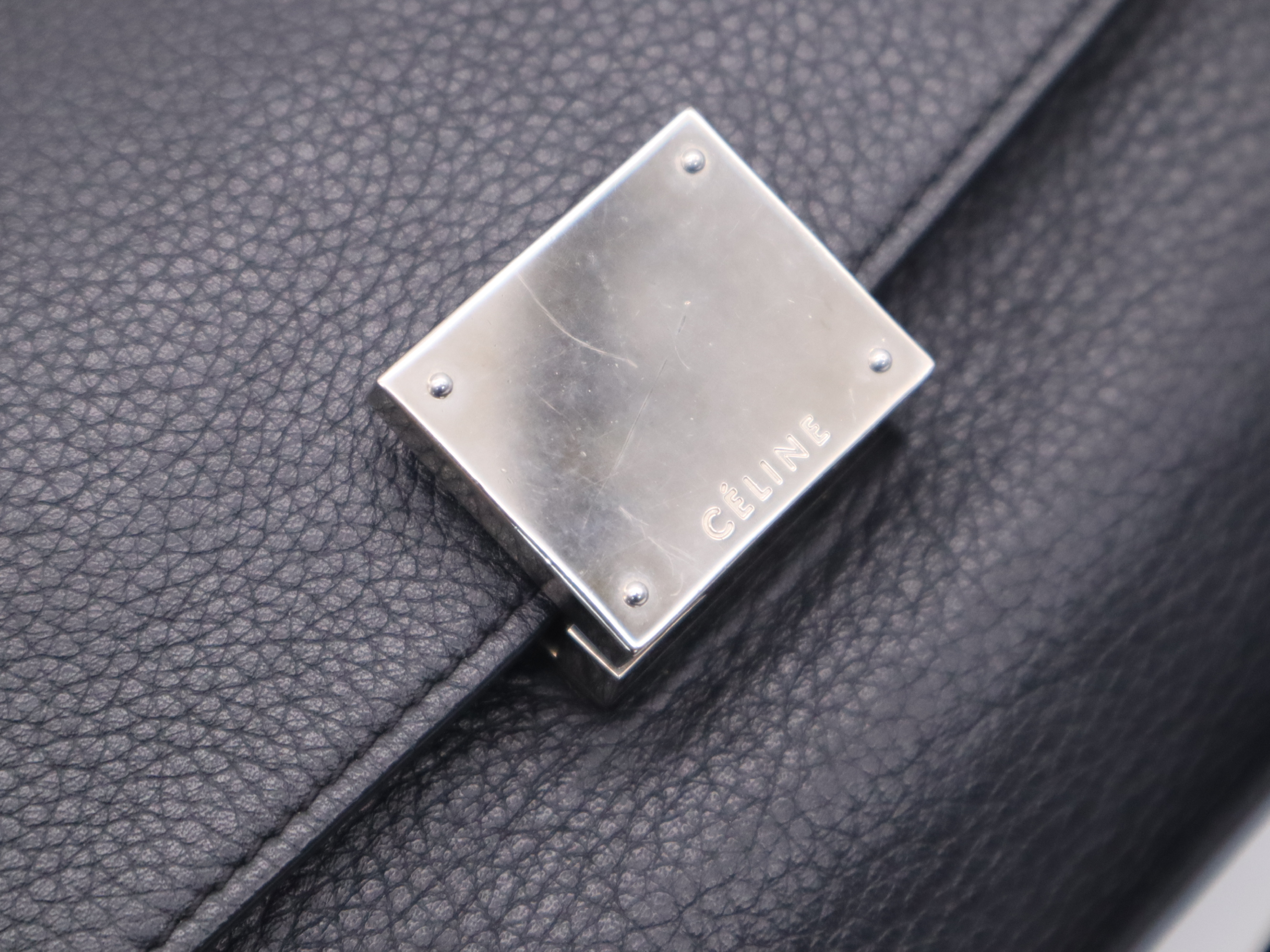 Leather Handbag in Black with Silver Hardware, Shoulder Strap, and Dust Bag — view 9