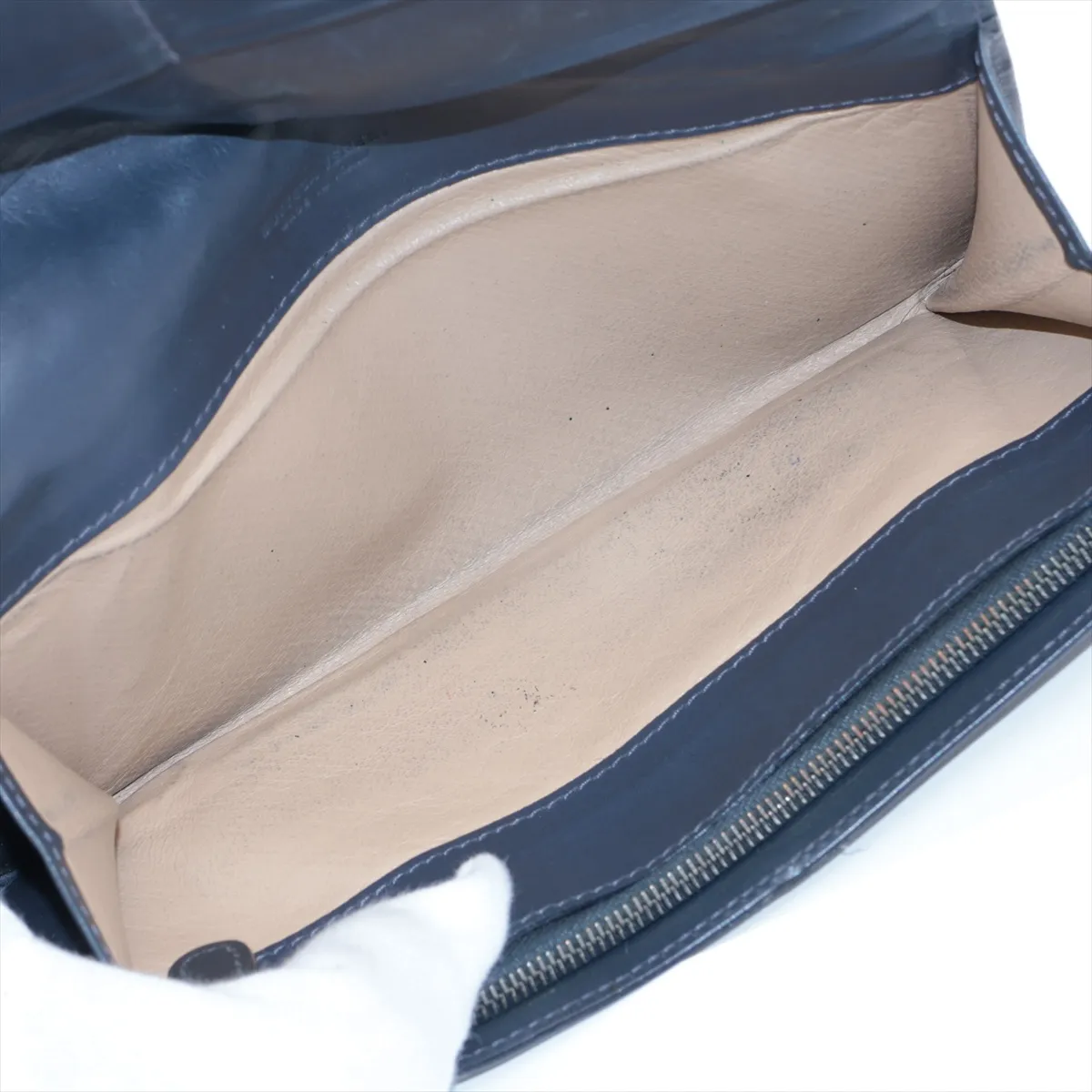 Intrecciato Leather Long Wallet, Navy — view 4