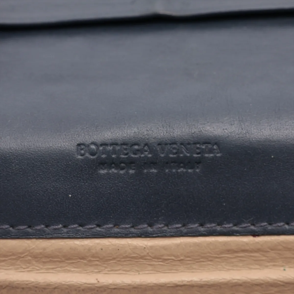 Intrecciato Leather Long Wallet, Navy — view 7