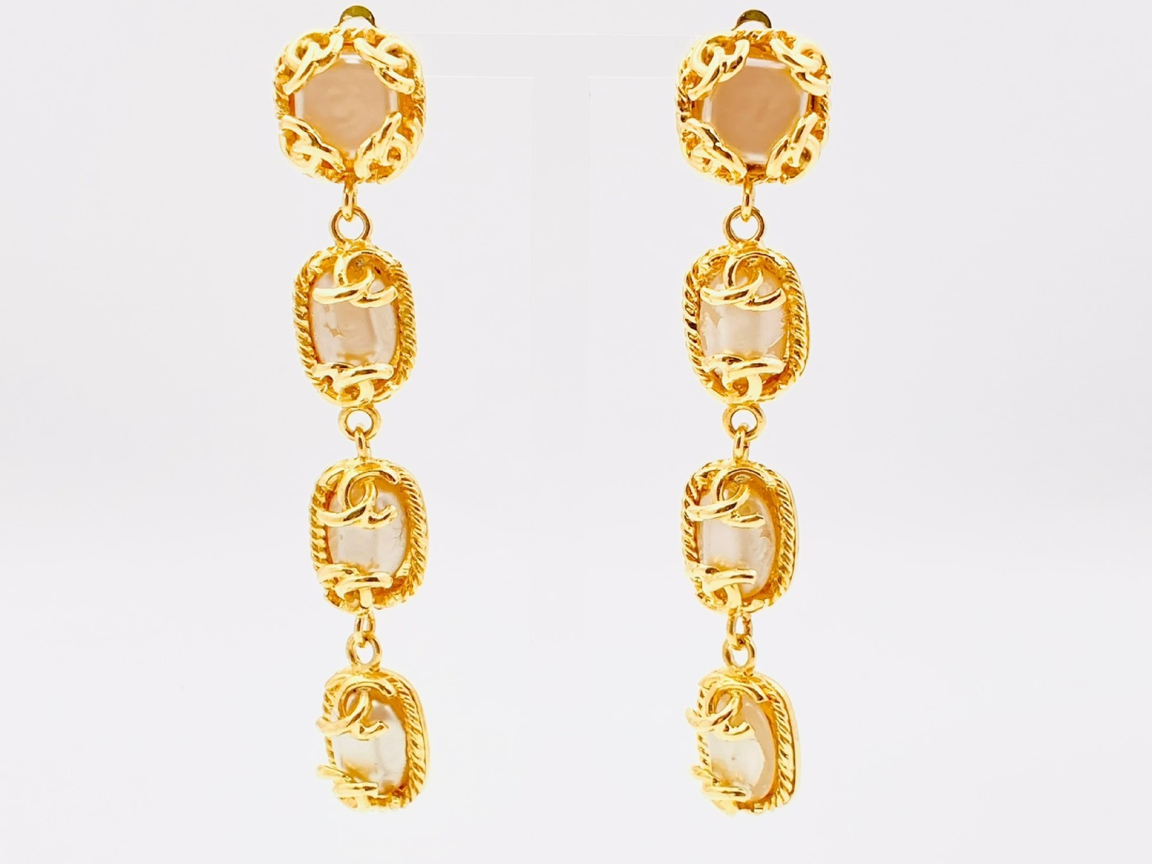 Coco Mark Faux Pearl Square Rectangle 4-strand Swing Earrings 95A
