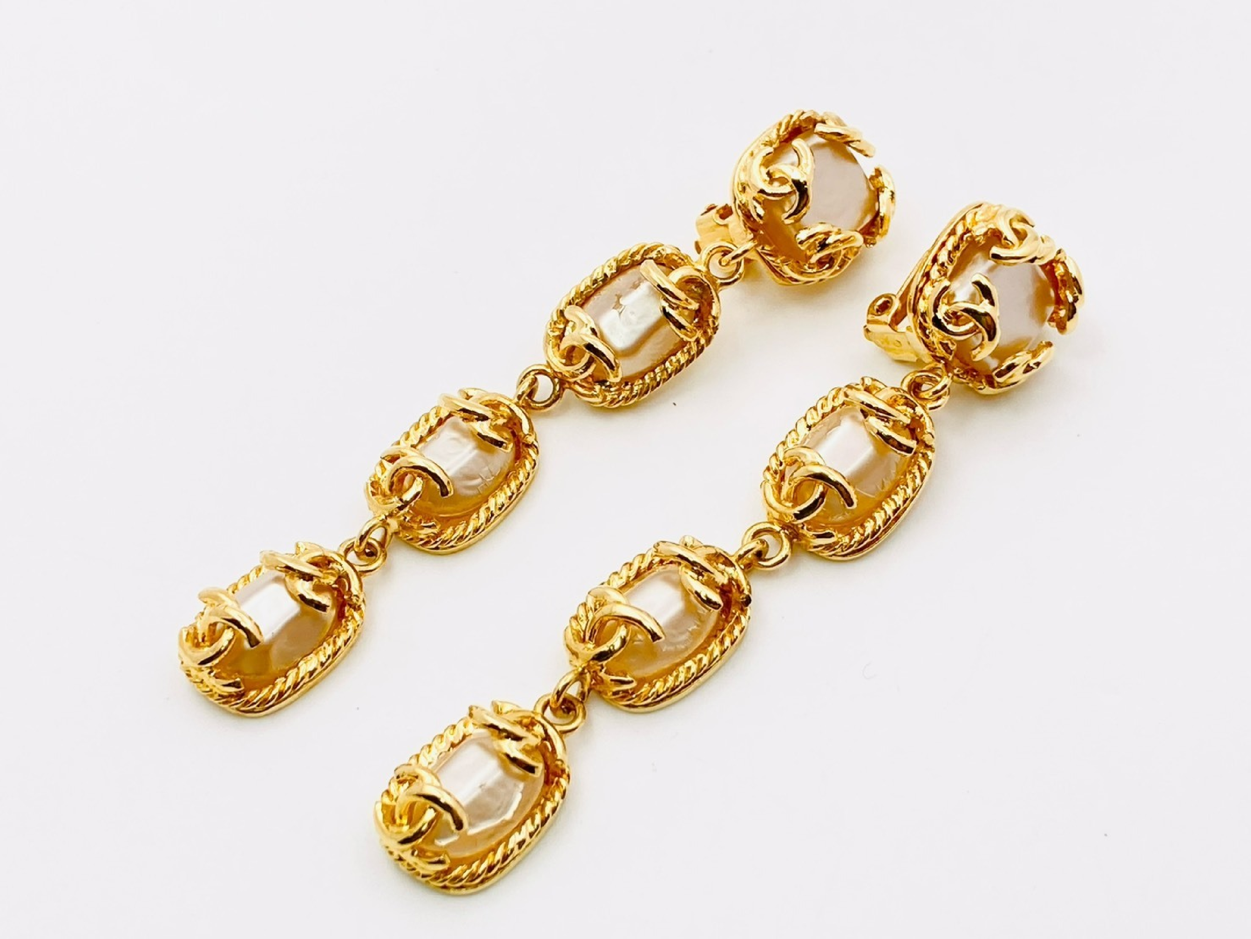 Coco Mark Faux Pearl Square Rectangle 4-strand Swing Earrings 95A — view 2