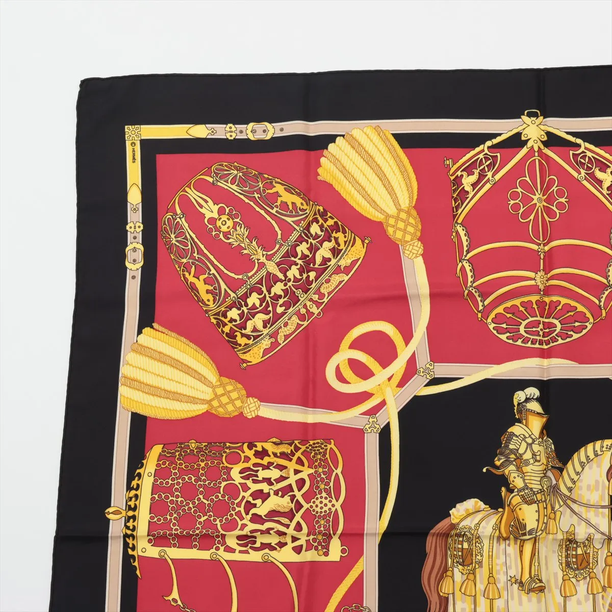 Carre 90 LES MUSEROLLES scarf, silk, black, with nose strap, some wear, — view 2