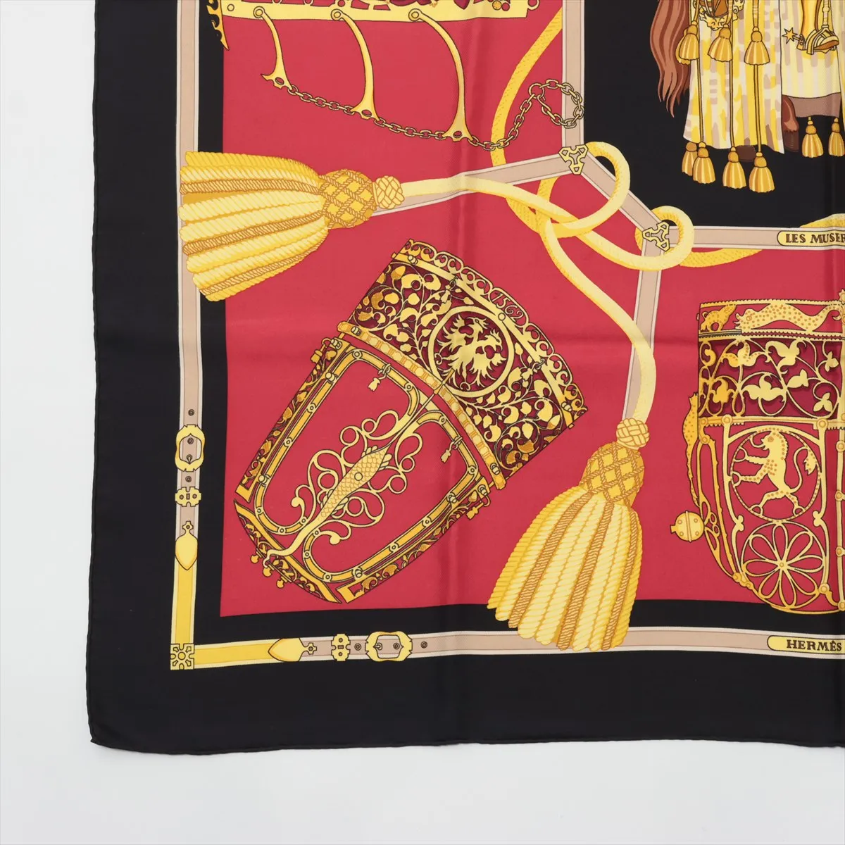 Carre 90 LES MUSEROLLES scarf, silk, black, with nose strap, some wear, — view 5