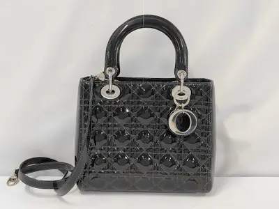 Lady Dior Cannage Patent Leather 2-Way Handbag, Black
