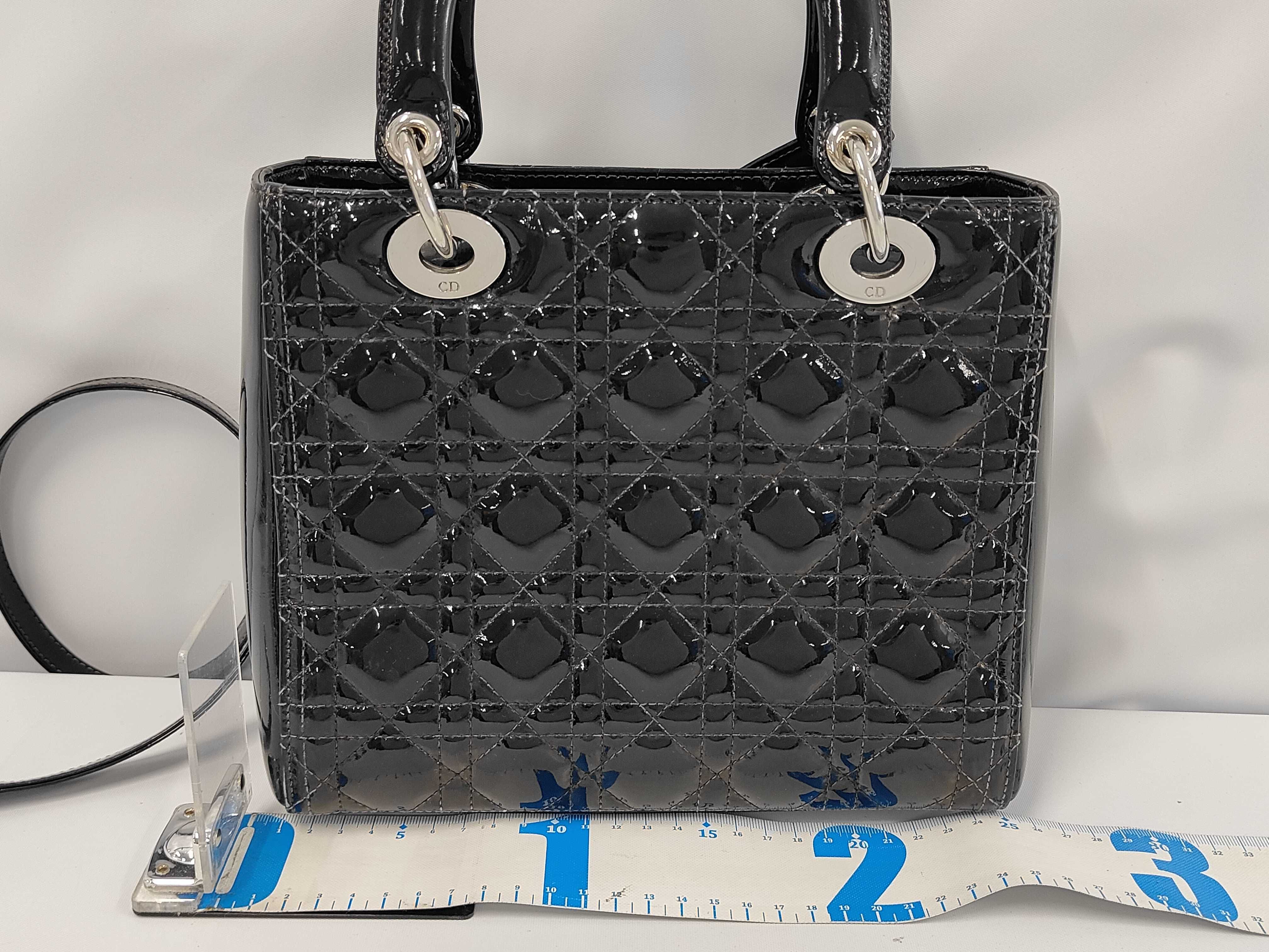 Lady Dior Cannage Patent Leather 2-Way Handbag, Black — view 2