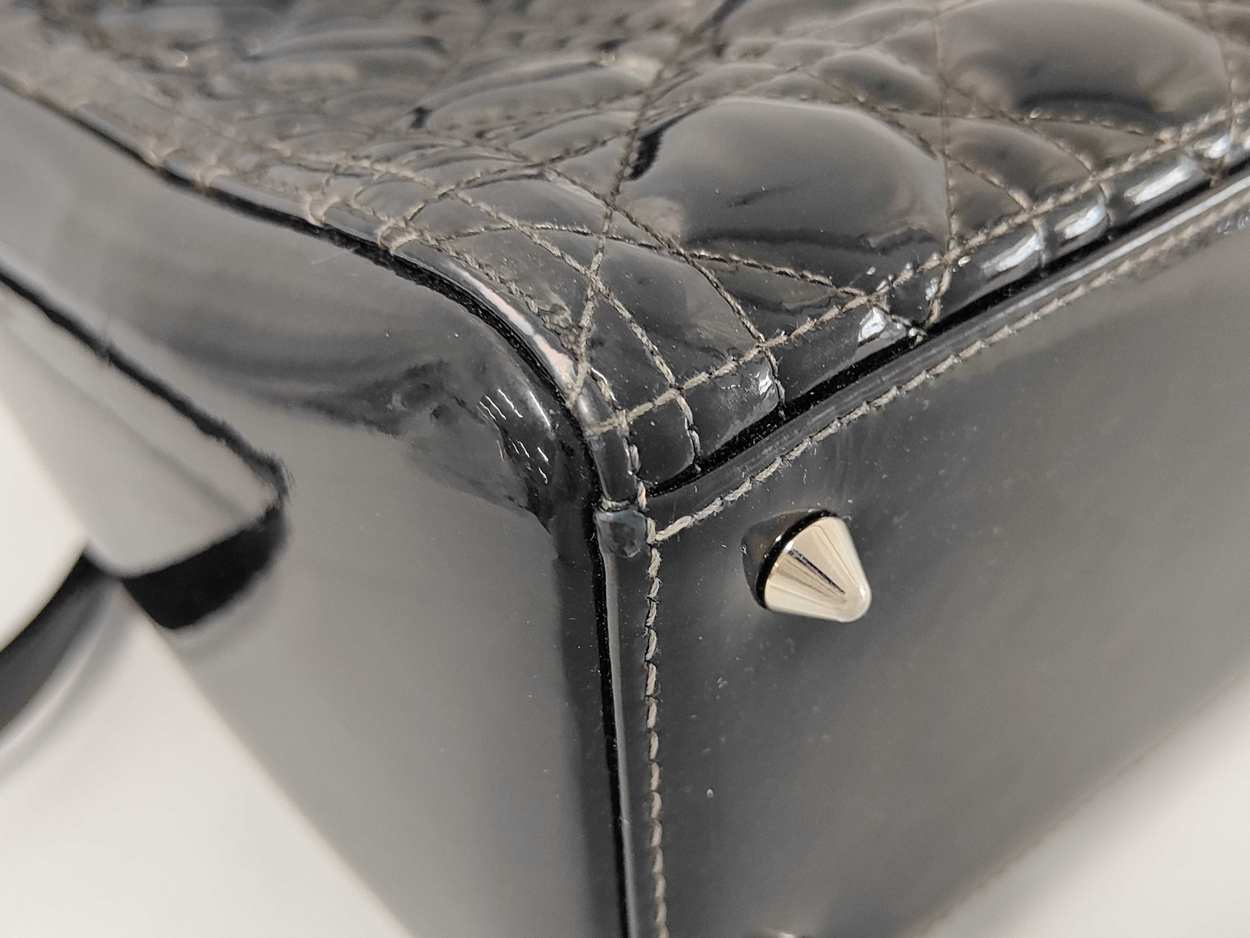 Lady Dior Cannage Patent Leather 2-Way Handbag, Black — view 3