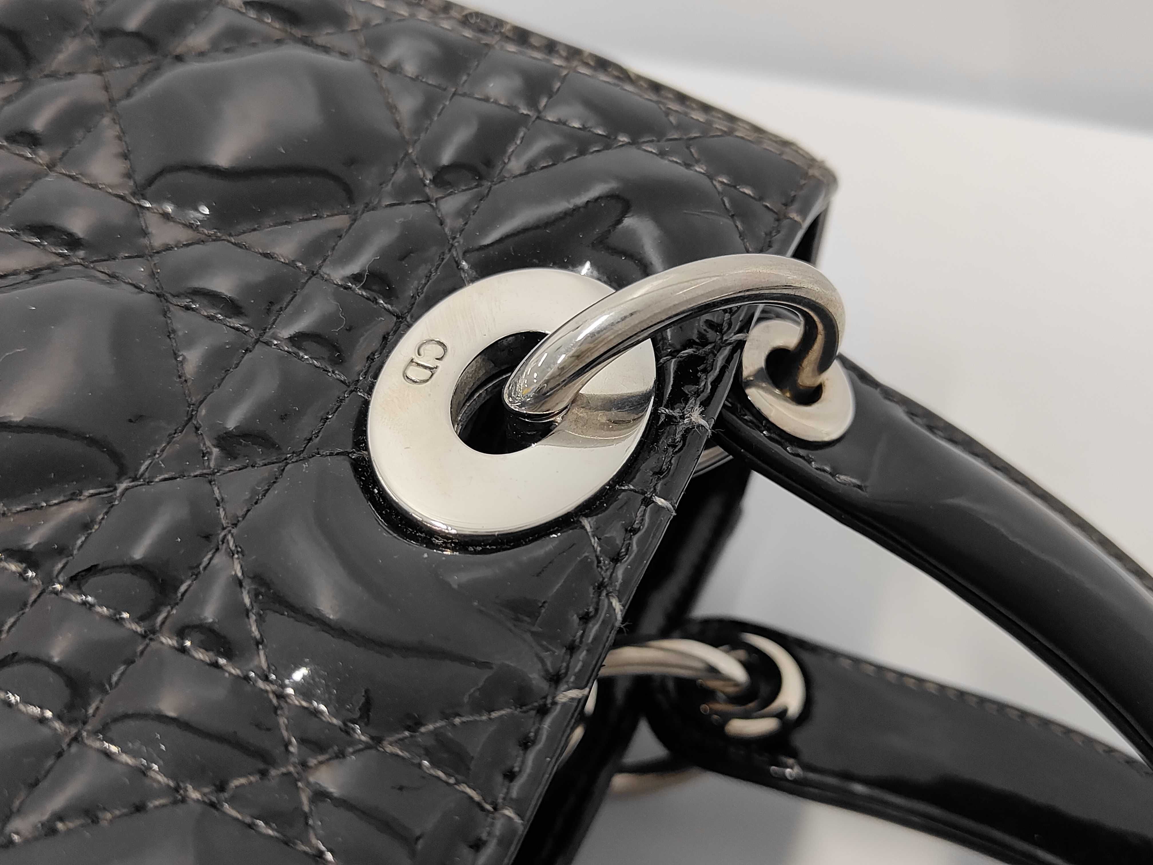 Lady Dior Cannage Patent Leather 2-Way Handbag, Black — view 6
