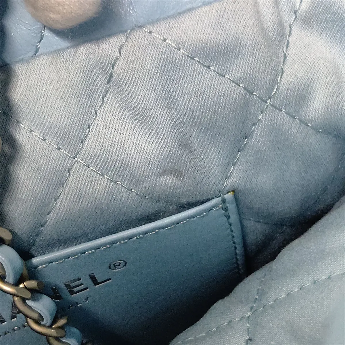 22 Mini Shiny Calfskin 2-Way Shoulder Bag Blue Silver Hardware PL4G217A Random Plate — view 10