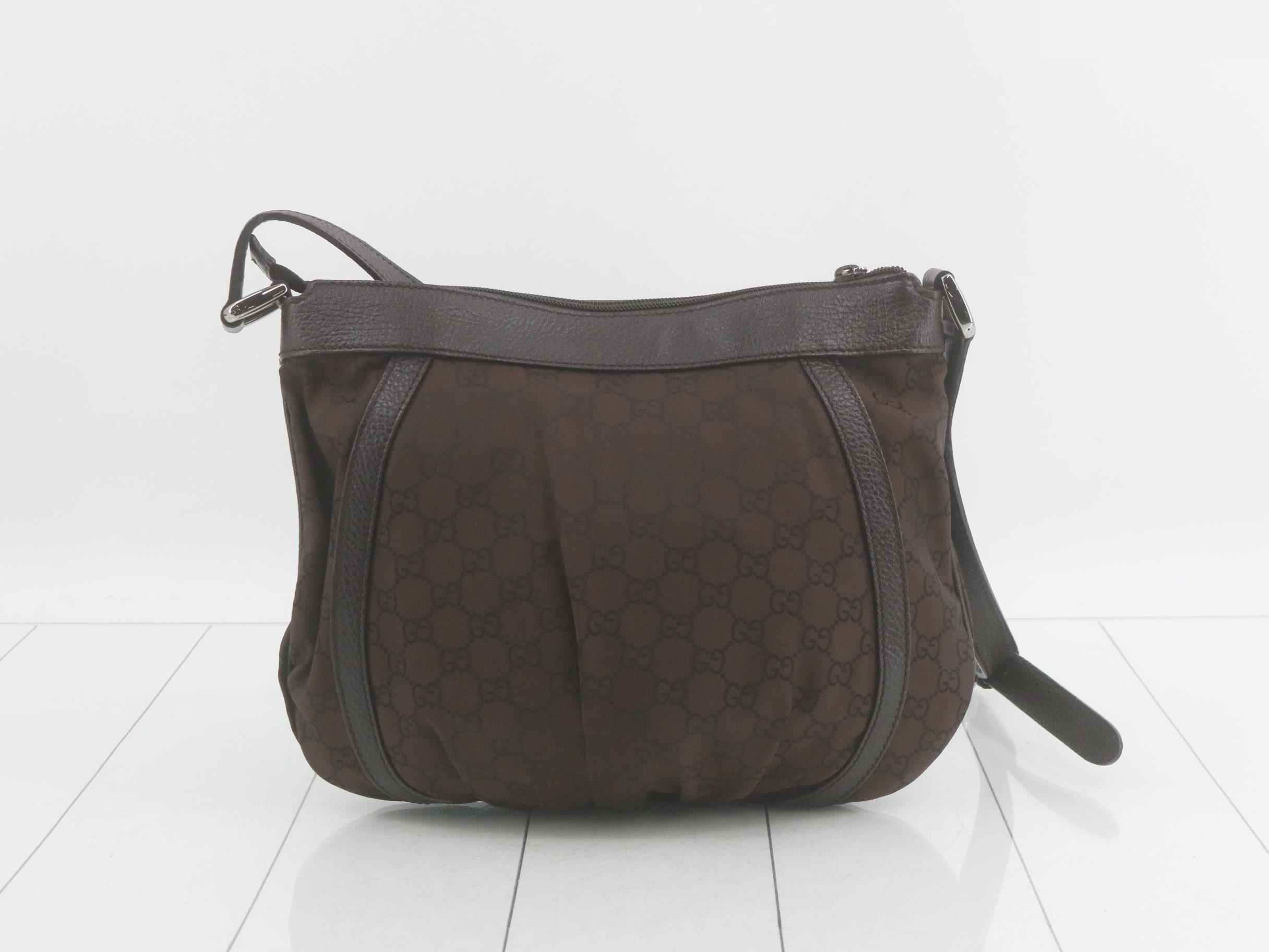 Abbey GG Nylon Shoulder Bag, Dark Brown — view 2