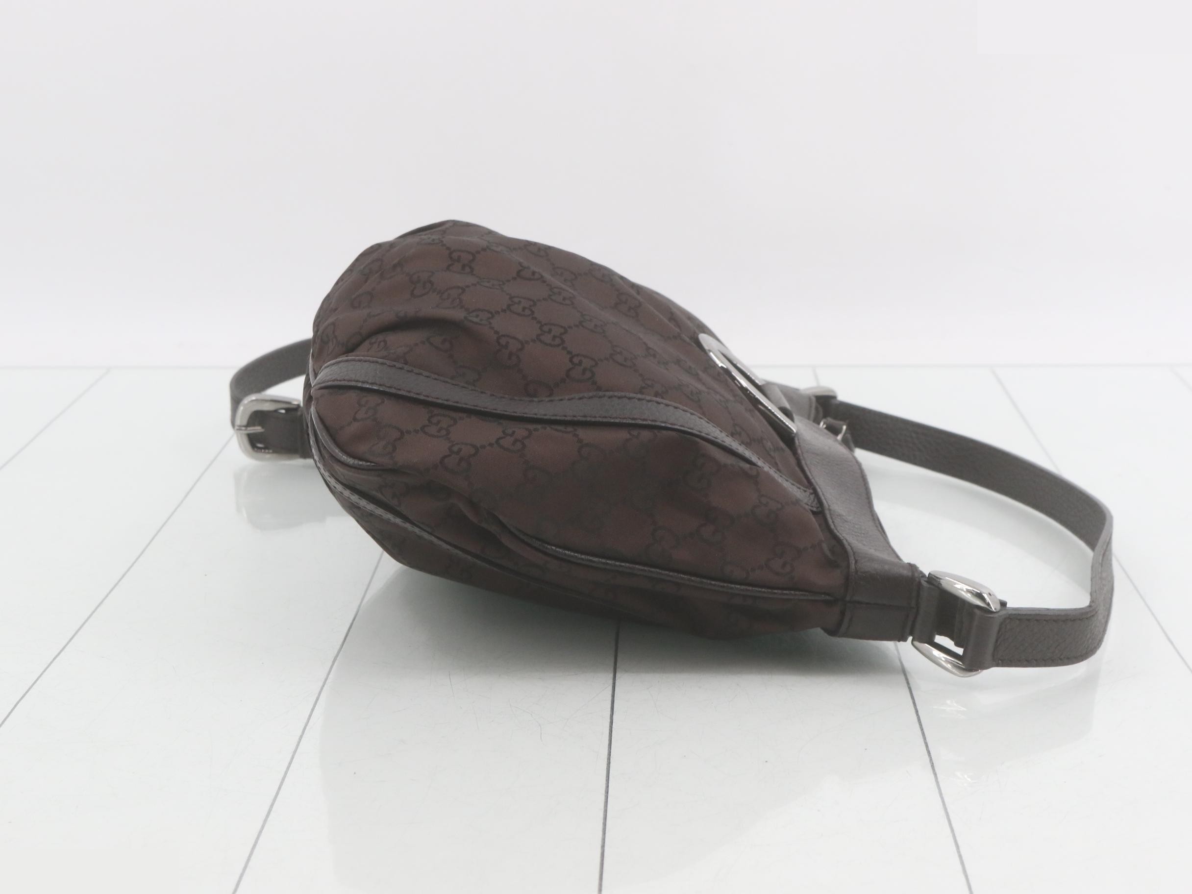 Abbey GG Nylon Shoulder Bag, Dark Brown — view 3