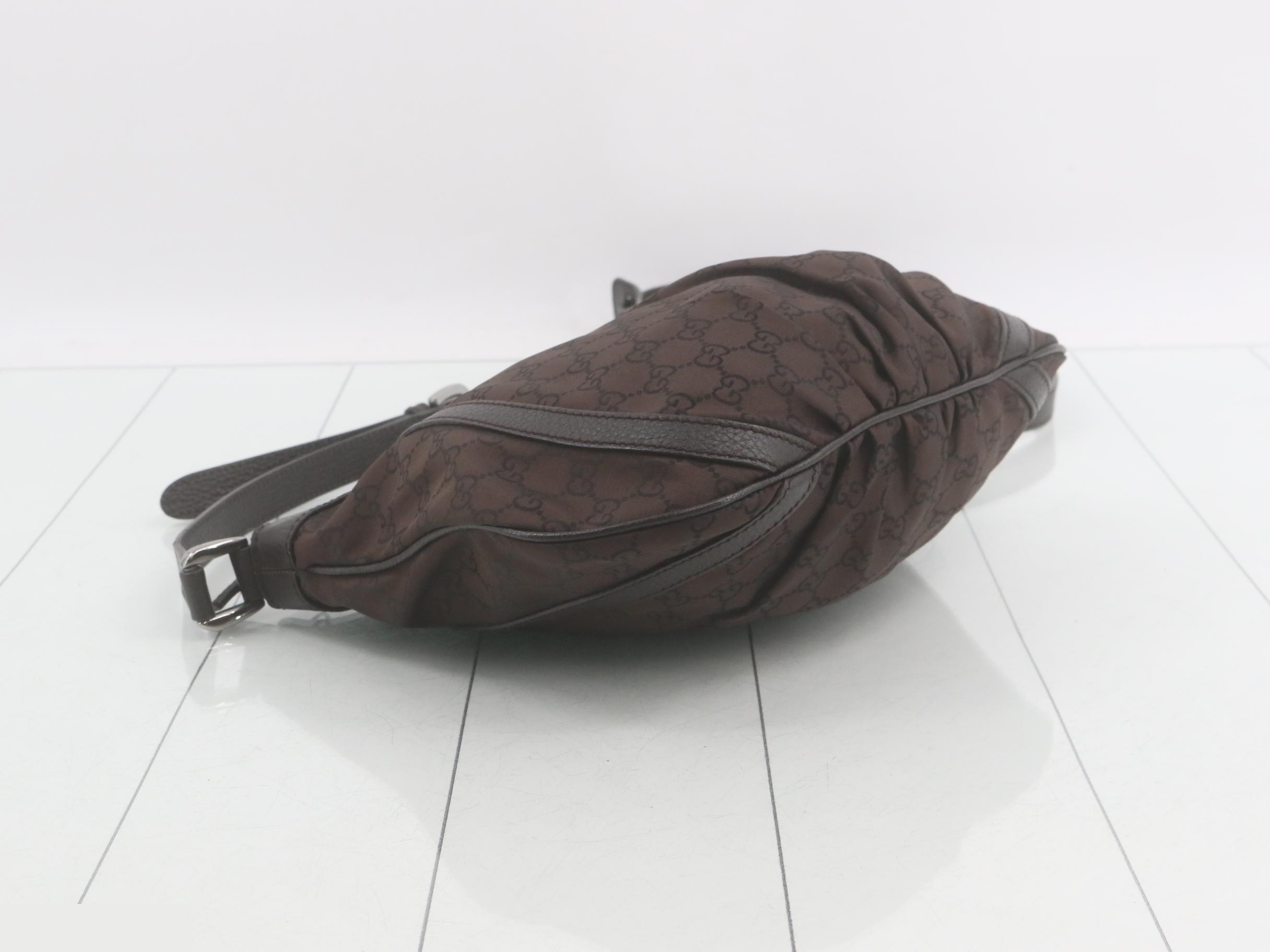 Abbey GG Nylon Shoulder Bag, Dark Brown — view 5