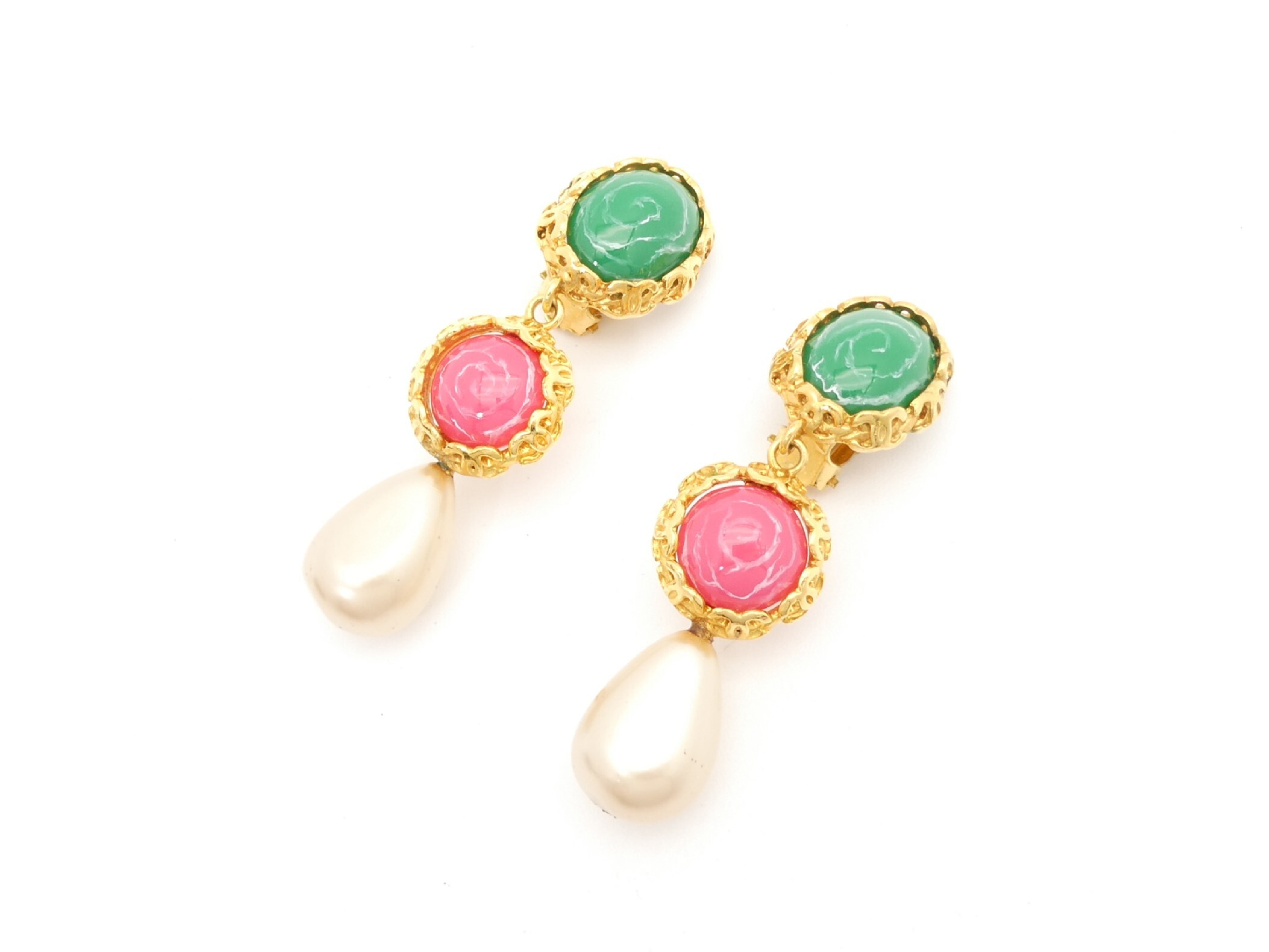 Gold Pearl Swing Earrings — view 2