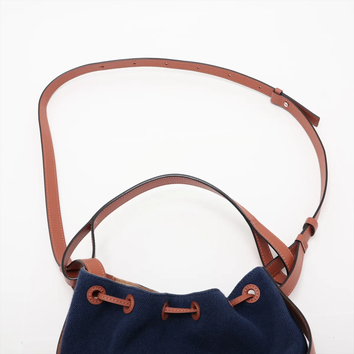 Balloon Bag Small Canvas x Leather 2-Way Shoulder Bag Navy x Brown — view 6
