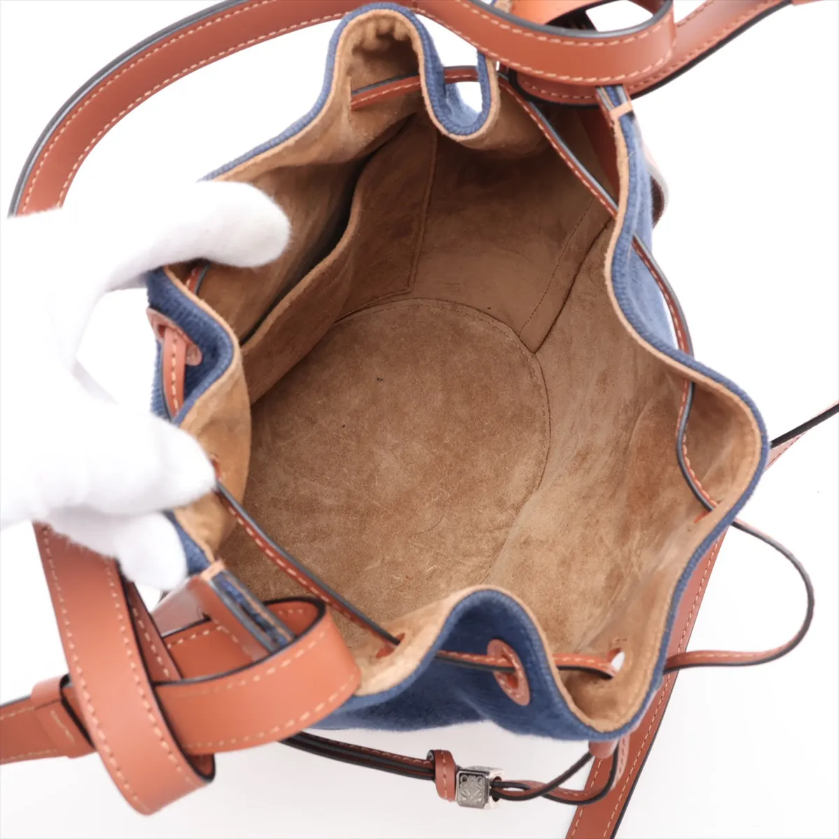 Balloon Bag Small Canvas x Leather 2-Way Shoulder Bag Navy x Brown — view 7