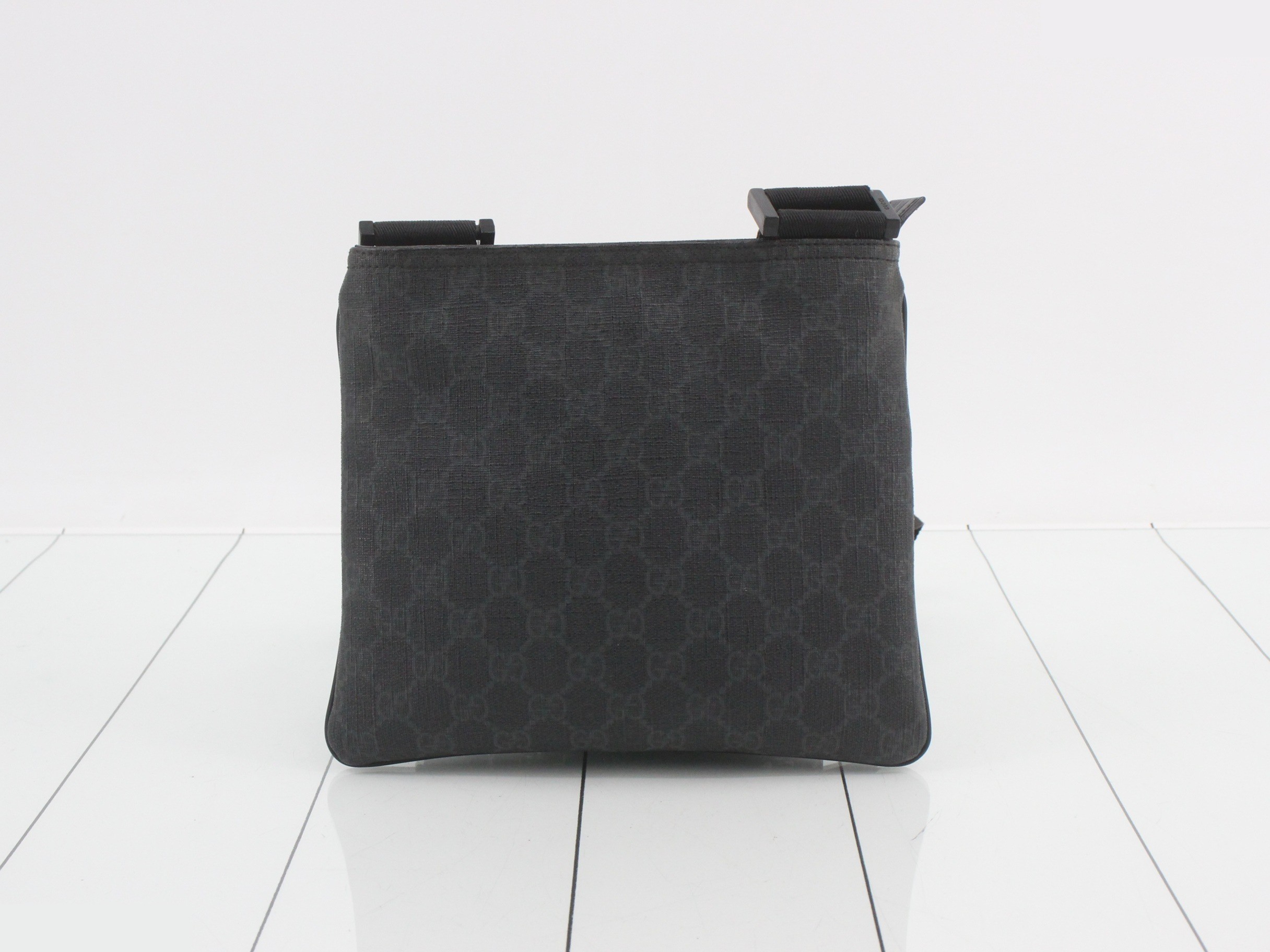 PVC x Leather GG Pattern Shoulder Bag, Navy/Black — view 2