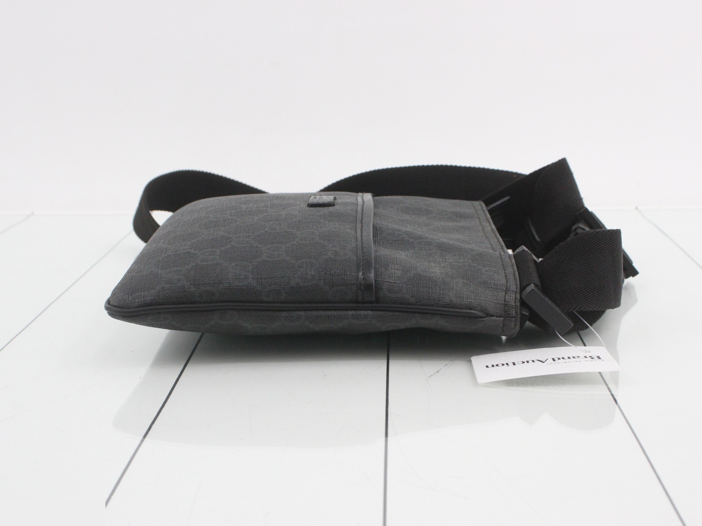 PVC x Leather GG Pattern Shoulder Bag, Navy/Black — view 3
