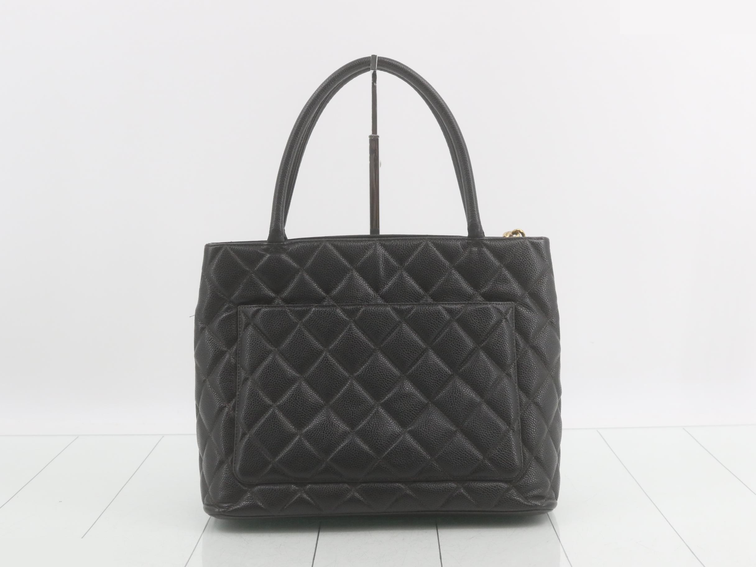 Caviar Skin Reissue Tote Bag, Black and Gold — view 2
