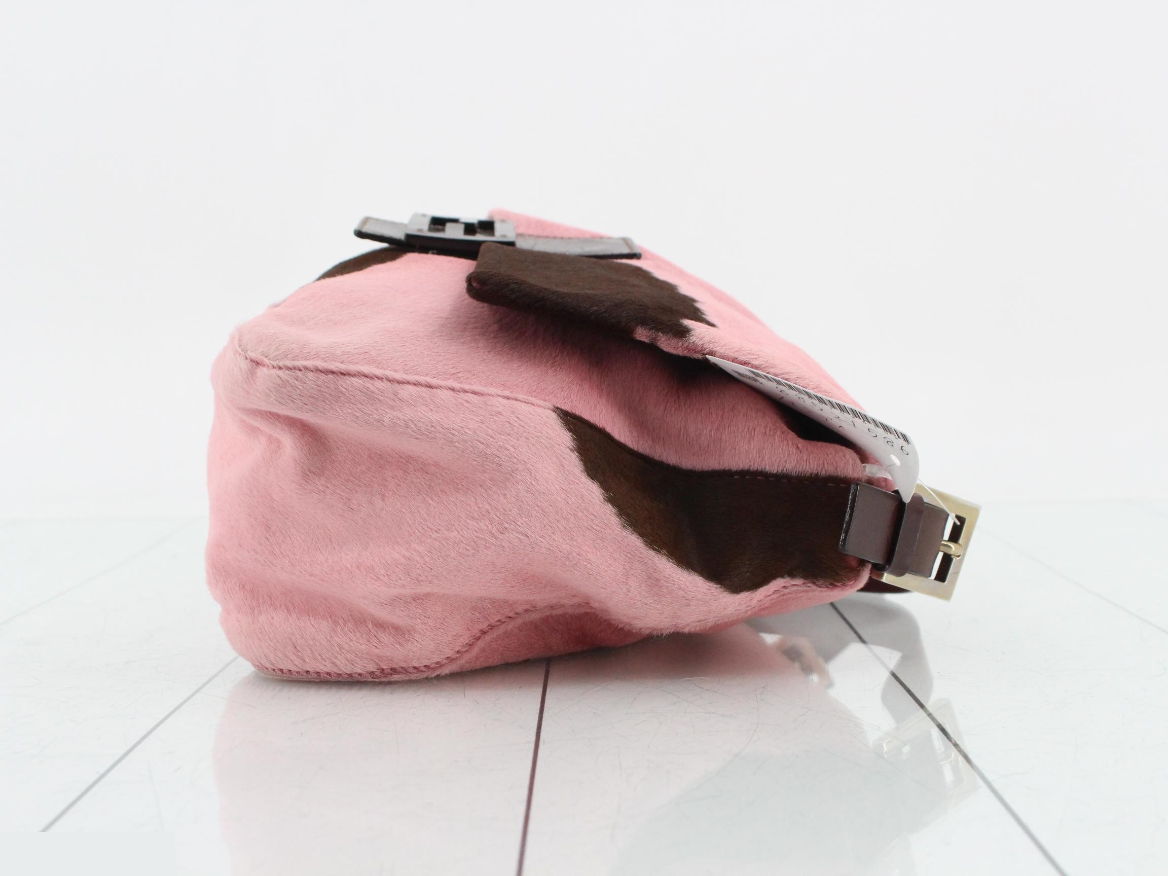 Mamma Bucket Shoulder Bag, Calf Hair x Leather, Pink x Brown — view 3