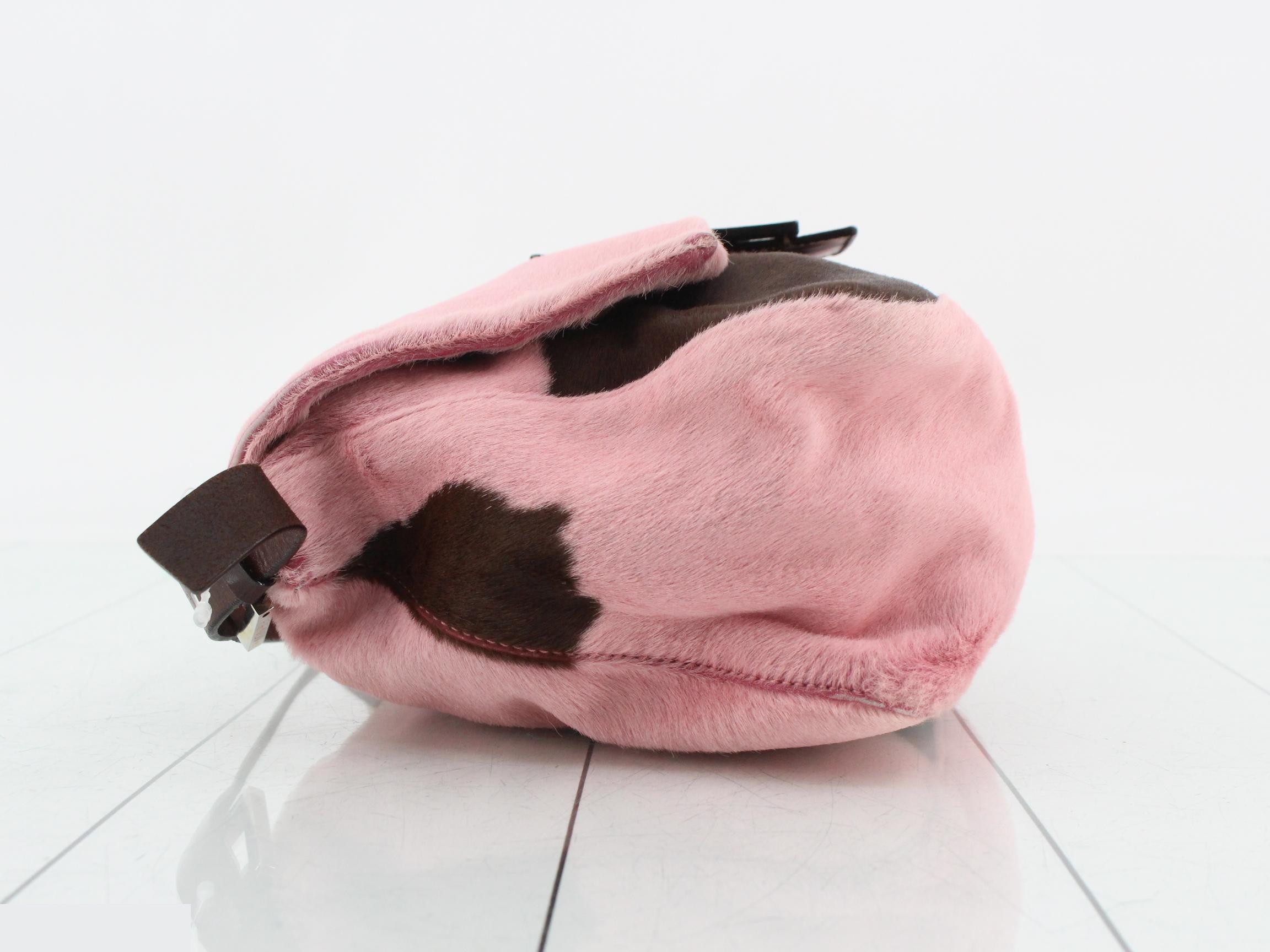 Mamma Bucket Shoulder Bag, Calf Hair x Leather, Pink x Brown — view 4