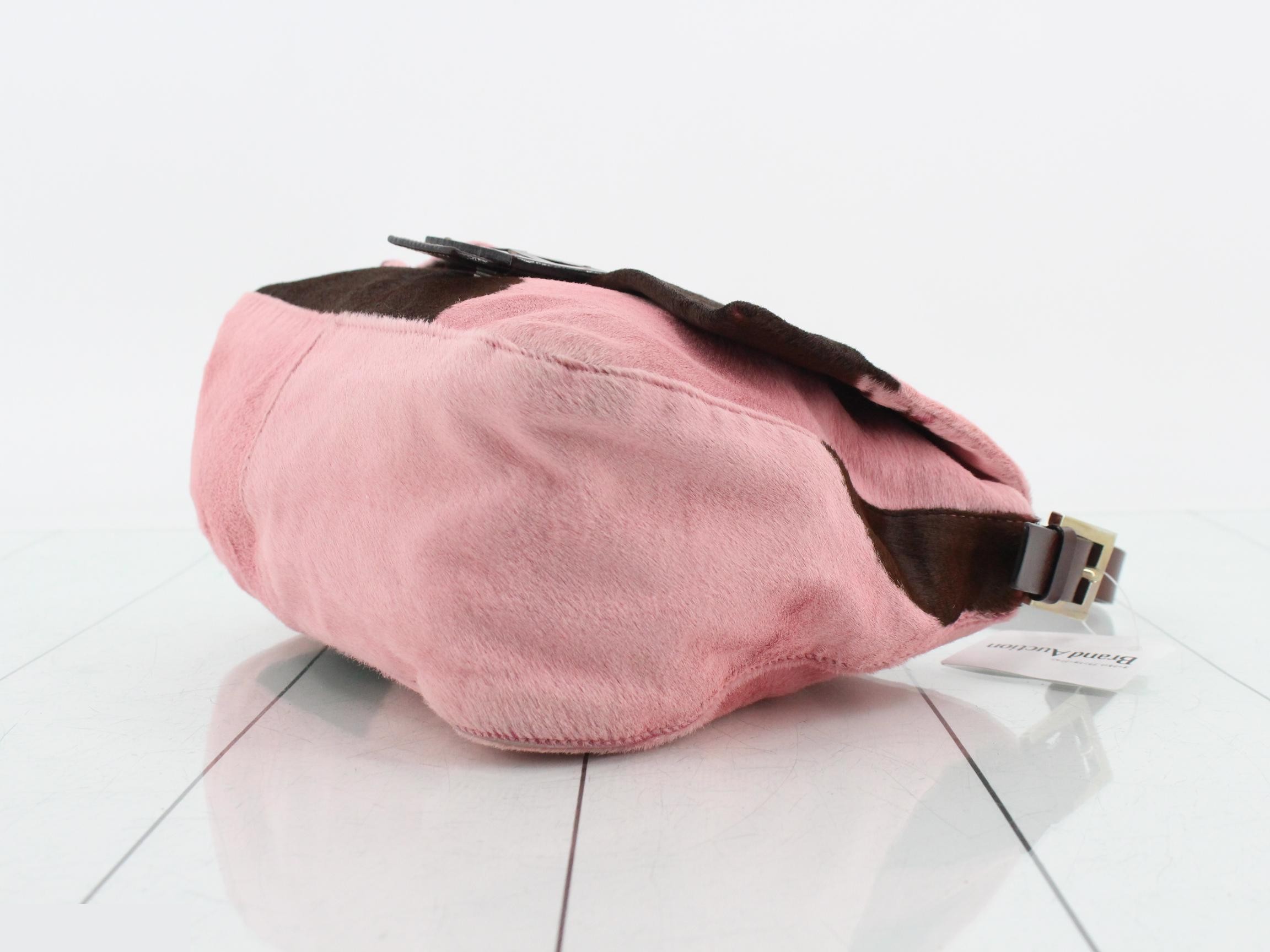 Mamma Bucket Shoulder Bag, Calf Hair x Leather, Pink x Brown — view 6