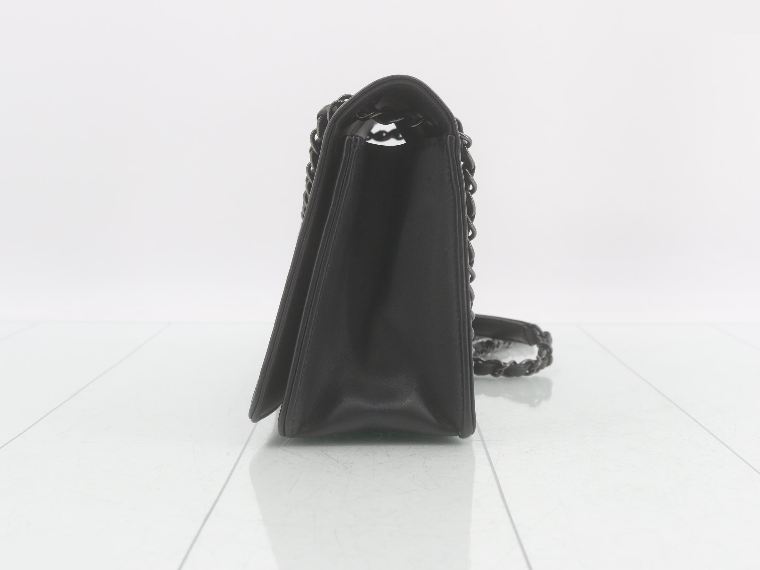 Leather embossed turn-lock double chain shoulder bag — view 3