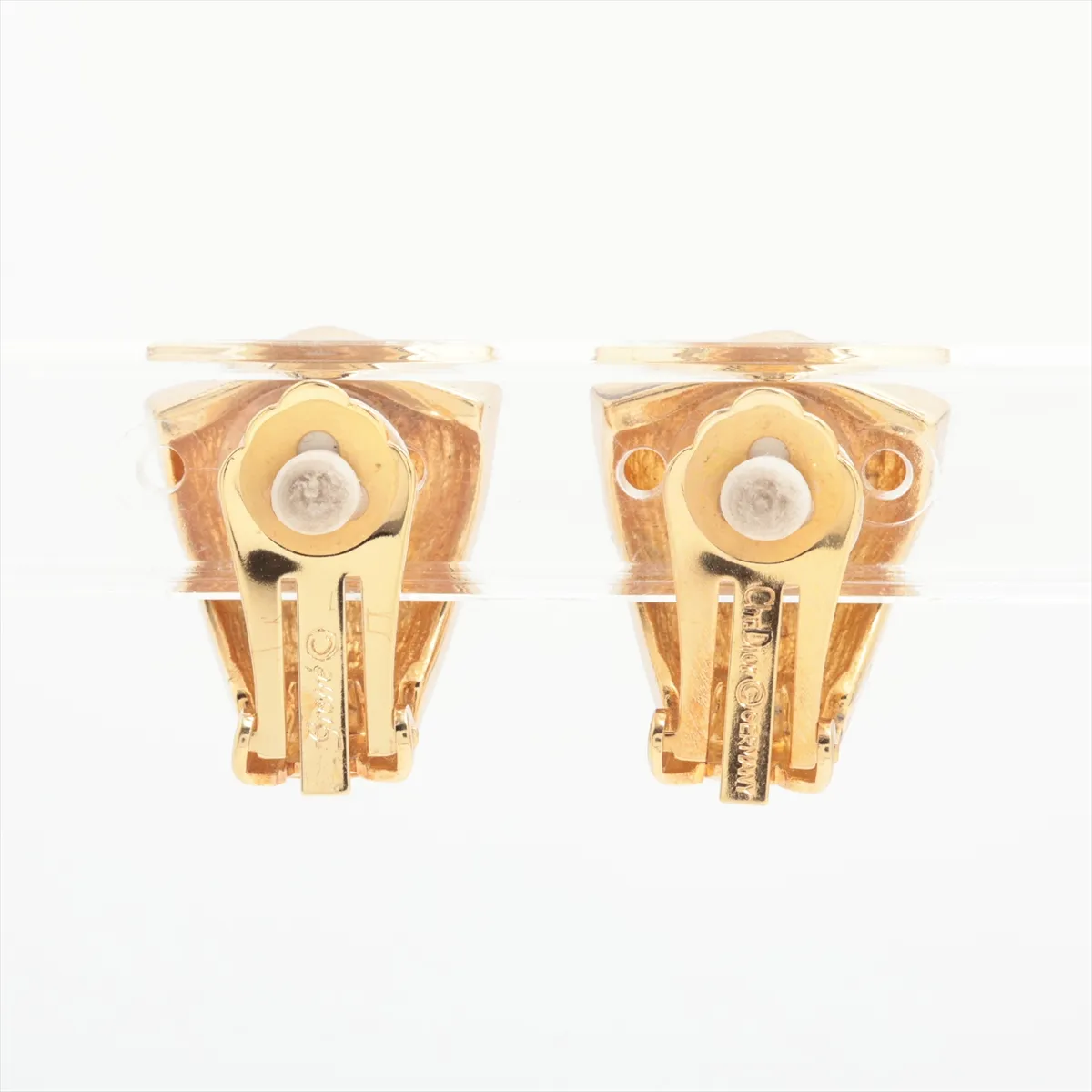 earrings (for both ears), gold-plated with rhinestones, gold and black finish. Shows signs of wear, — view 2