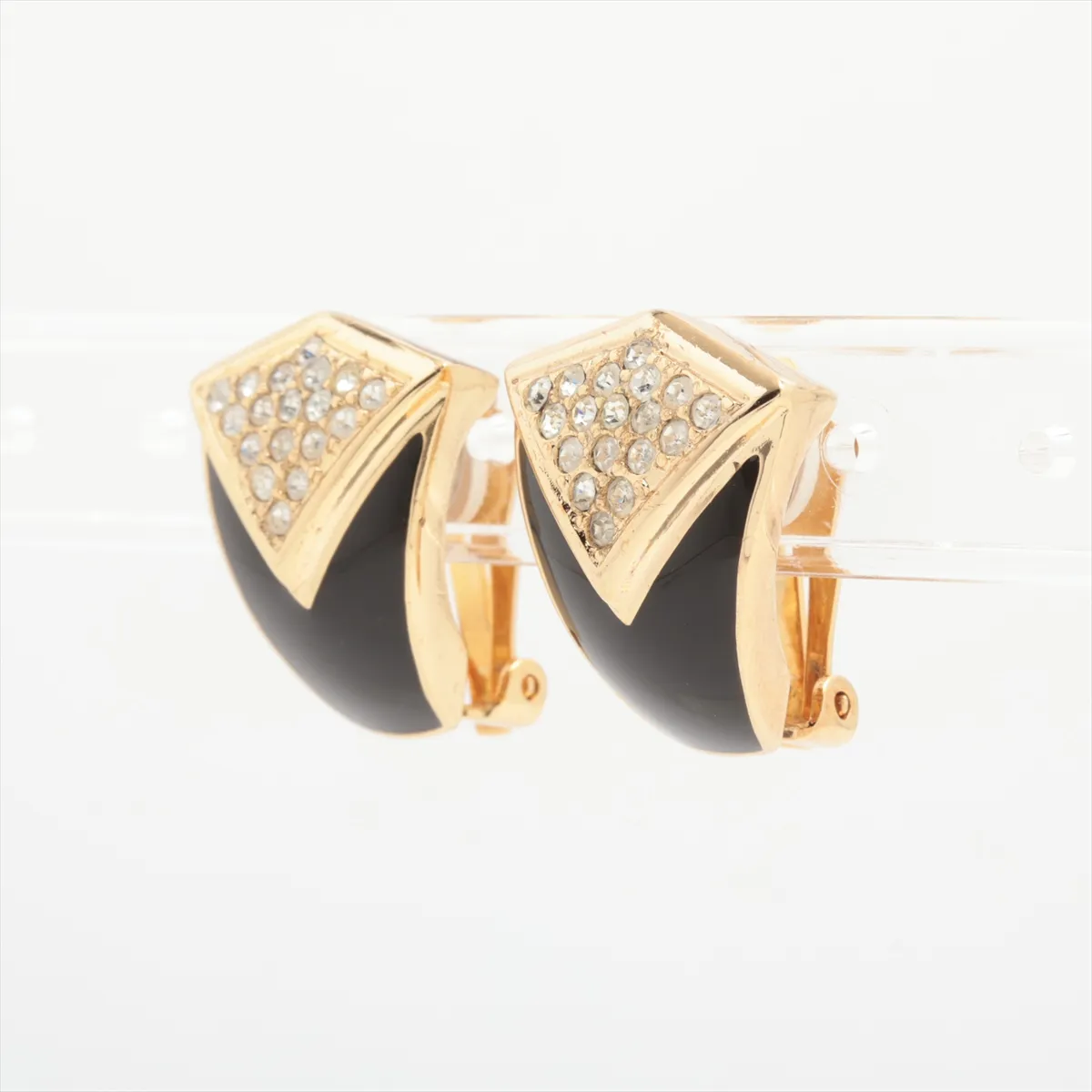 earrings (for both ears), gold-plated with rhinestones, gold and black finish. Shows signs of wear, — view 3
