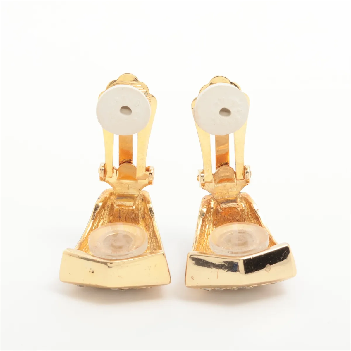 earrings (for both ears), gold-plated with rhinestones, gold and black finish. Shows signs of wear, — view 4