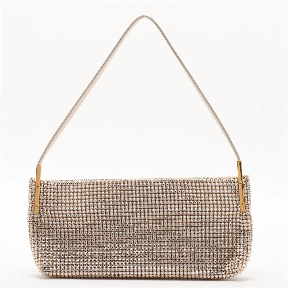 Rhinestone x Satin Shoulder Bag, Gold, 741637 (Part missing) — view 2