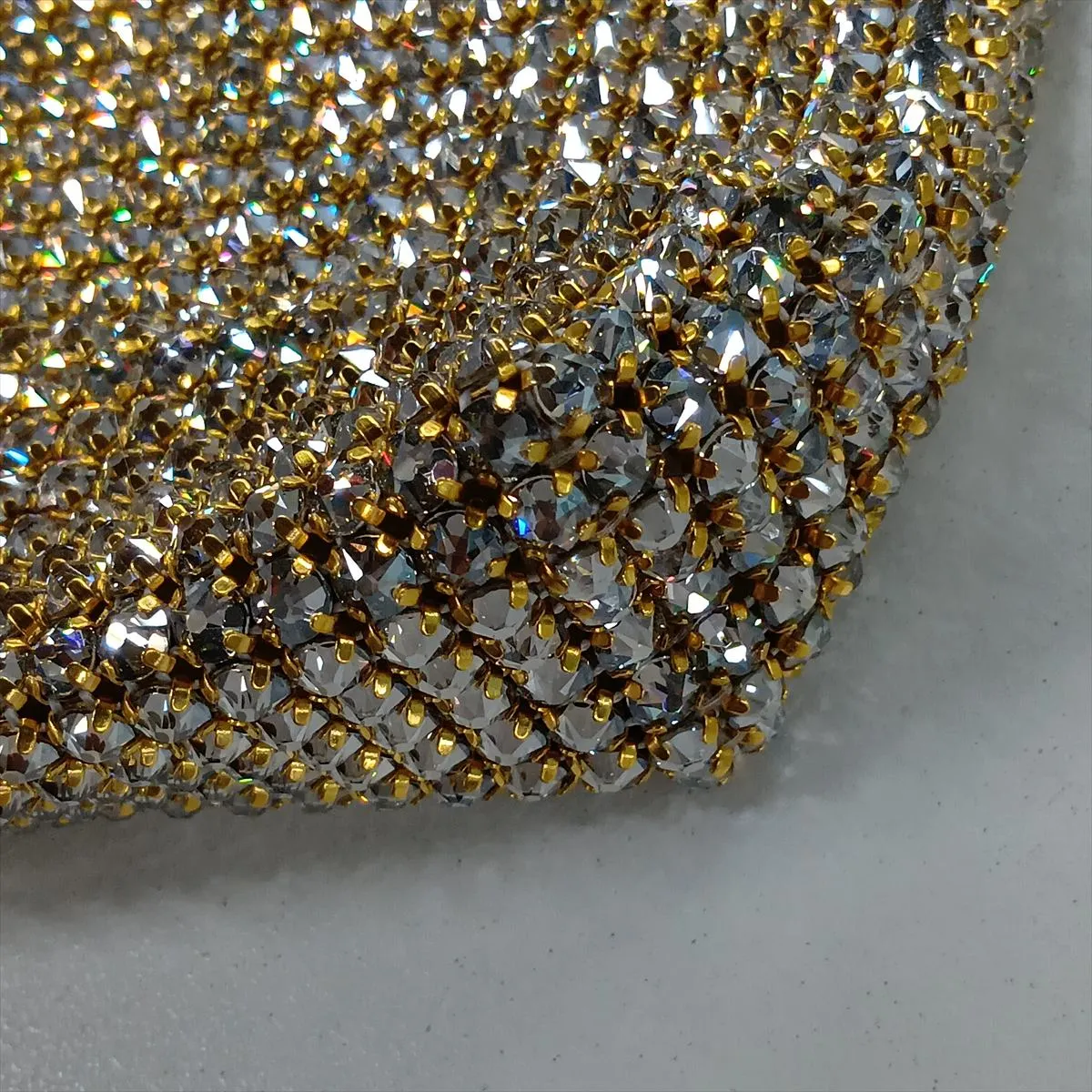 Rhinestone x Satin Shoulder Bag, Gold, 741637 (Part missing) — view 11