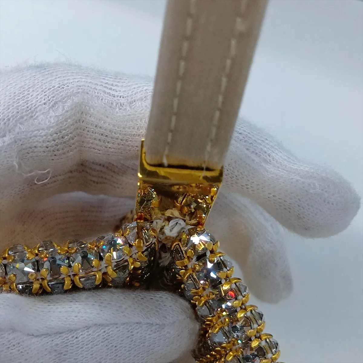 Rhinestone x Satin Shoulder Bag, Gold, 741637 (Part missing) — view 12