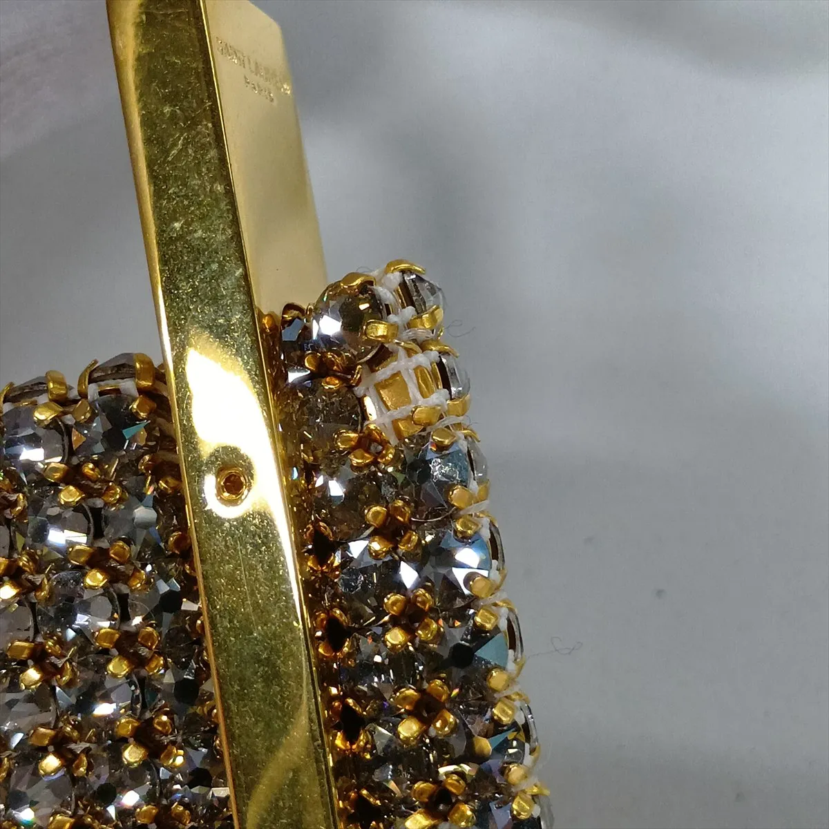 Rhinestone x Satin Shoulder Bag, Gold, 741637 (Part missing) — view 14