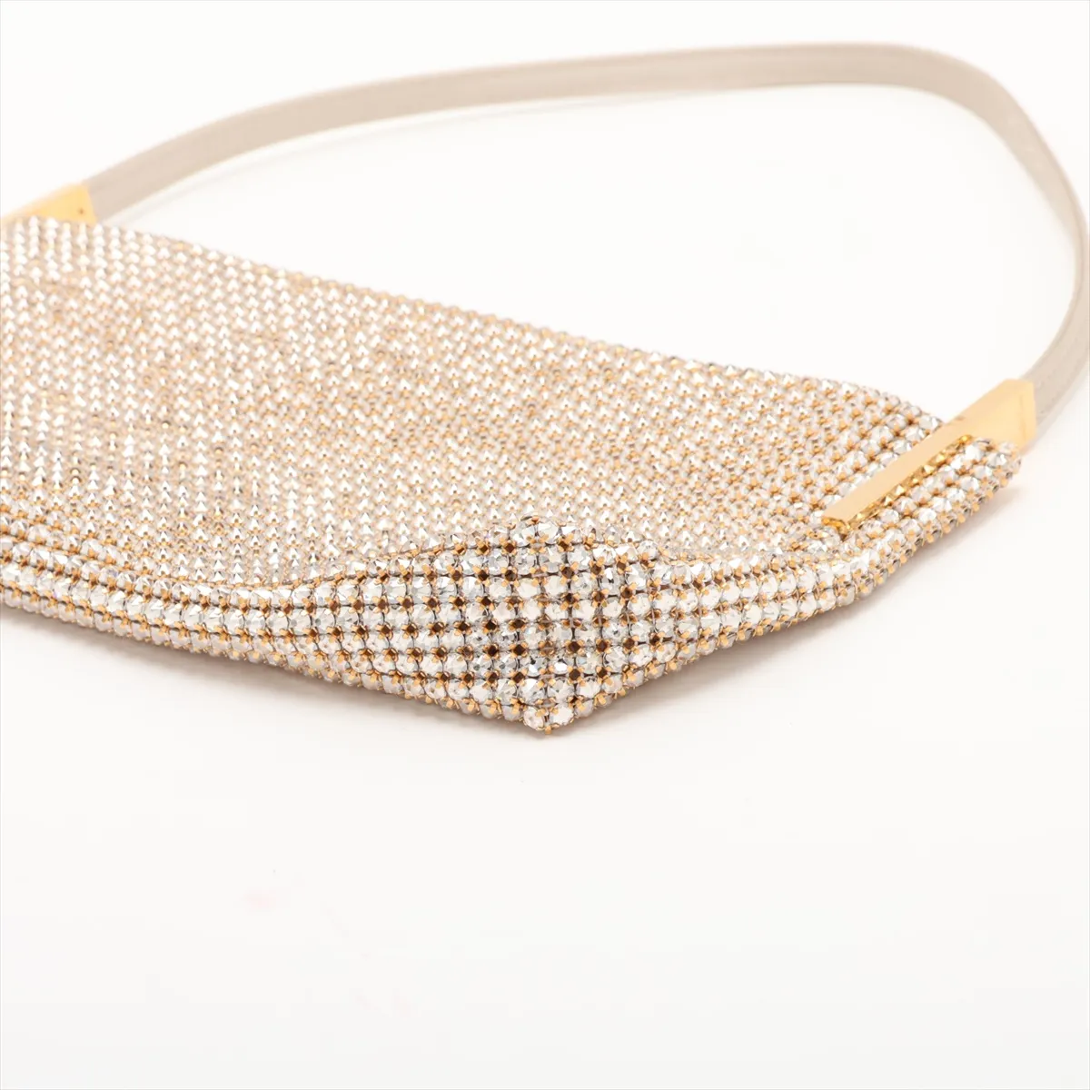 Rhinestone x Satin Shoulder Bag, Gold, 741637 (Part missing) — view 3