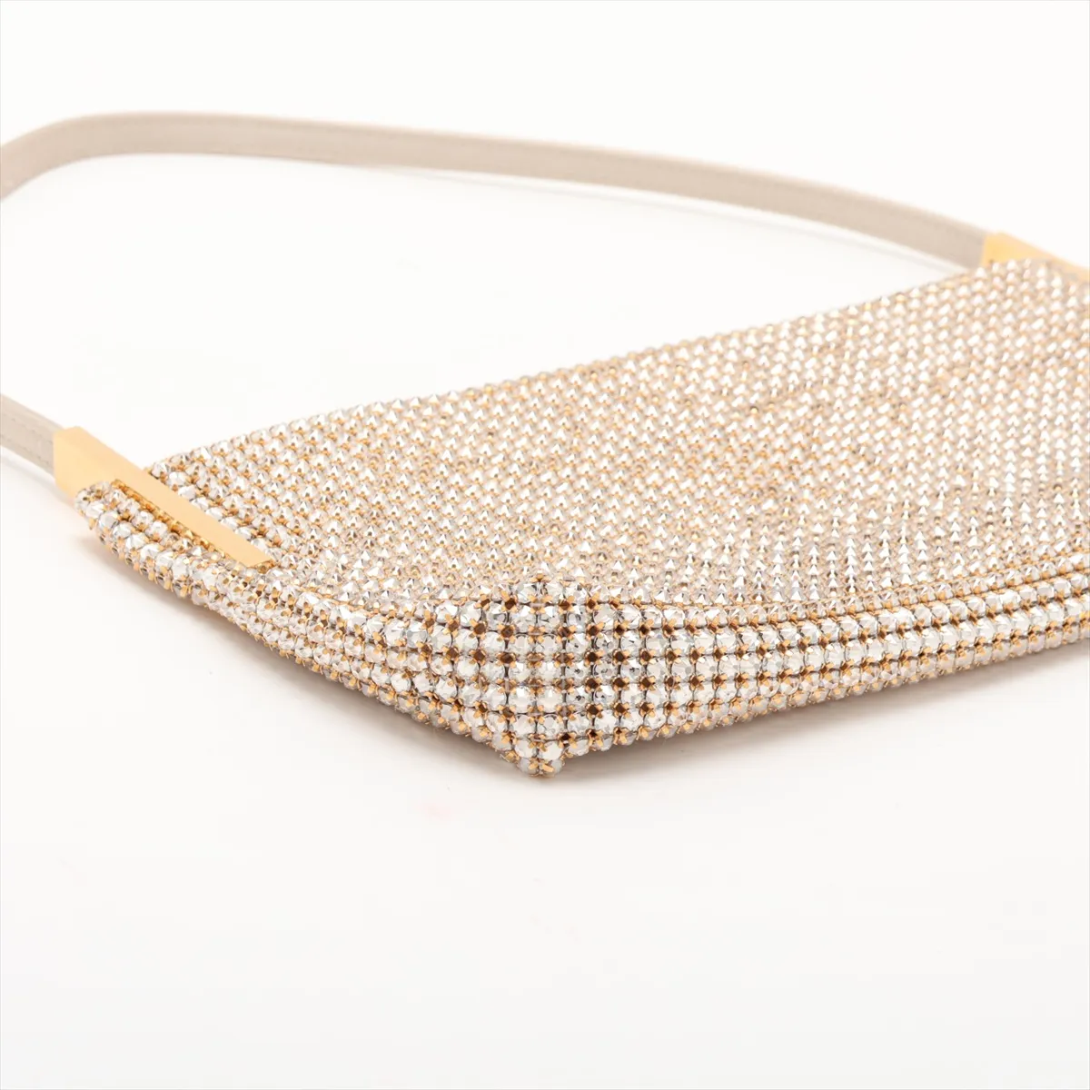 Rhinestone x Satin Shoulder Bag, Gold, 741637 (Part missing) — view 4