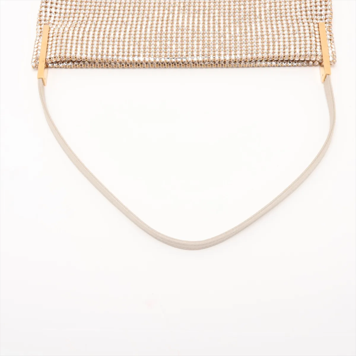 Rhinestone x Satin Shoulder Bag, Gold, 741637 (Part missing) — view 5