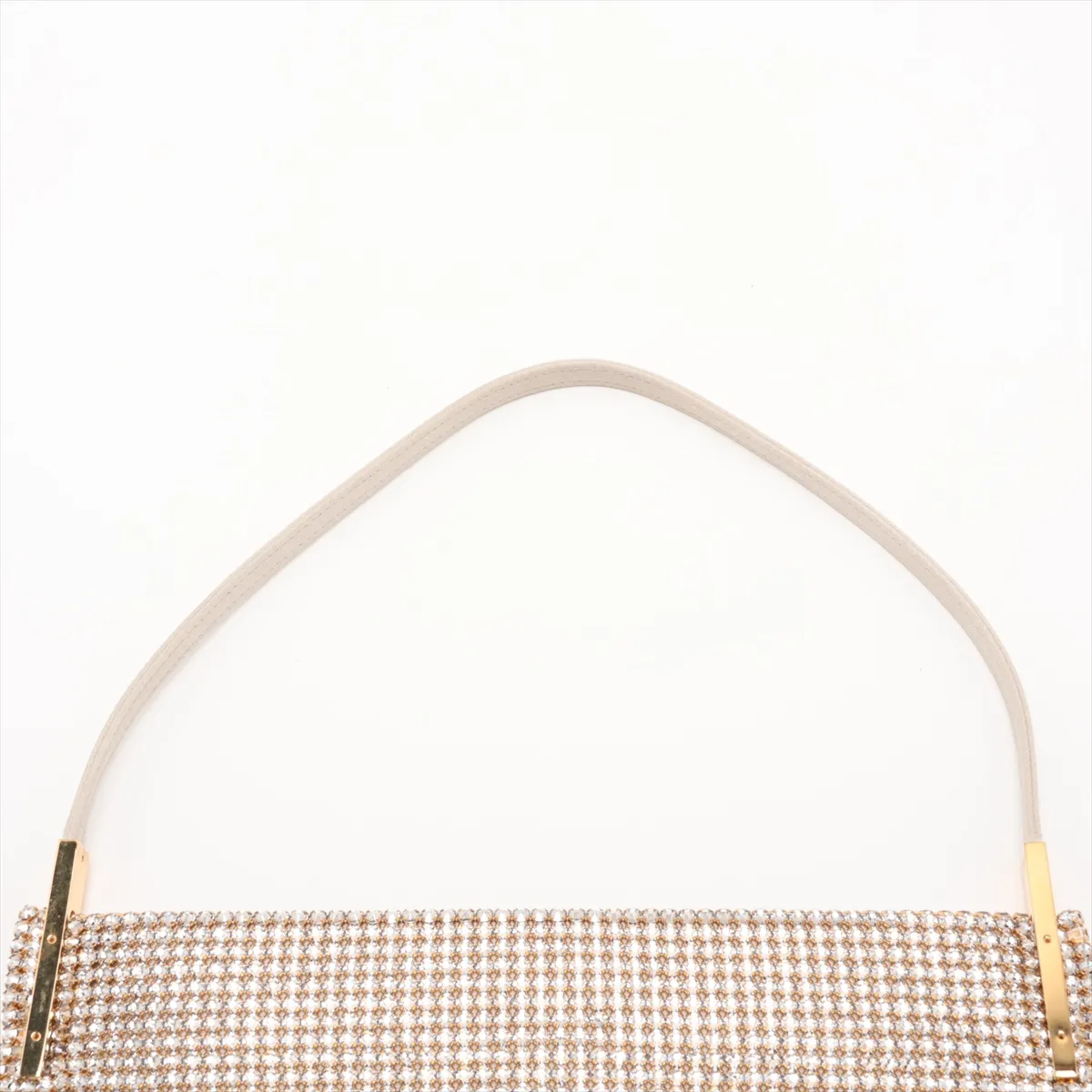 Rhinestone x Satin Shoulder Bag, Gold, 741637 (Part missing) — view 6