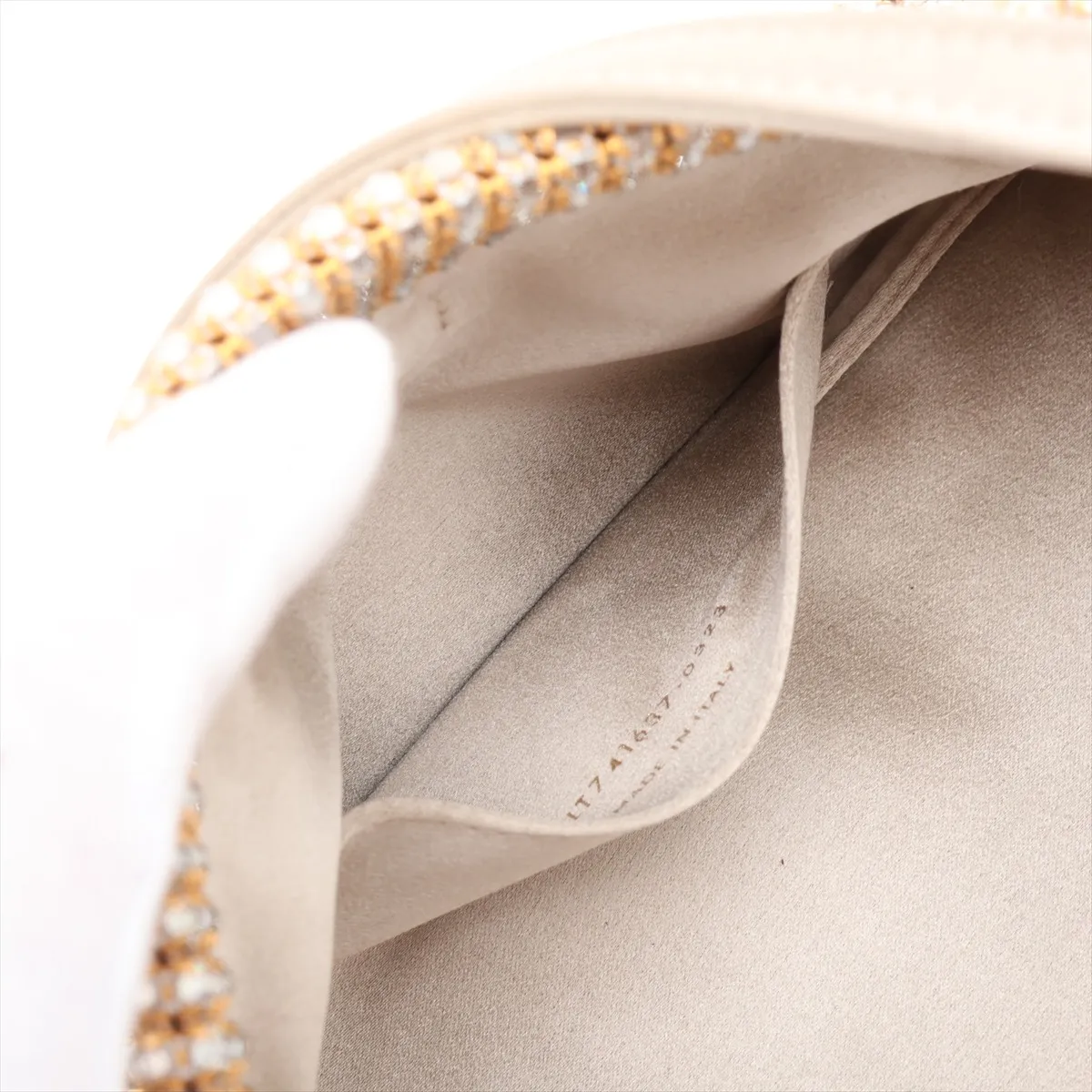 Rhinestone x Satin Shoulder Bag, Gold, 741637 (Part missing) — view 8
