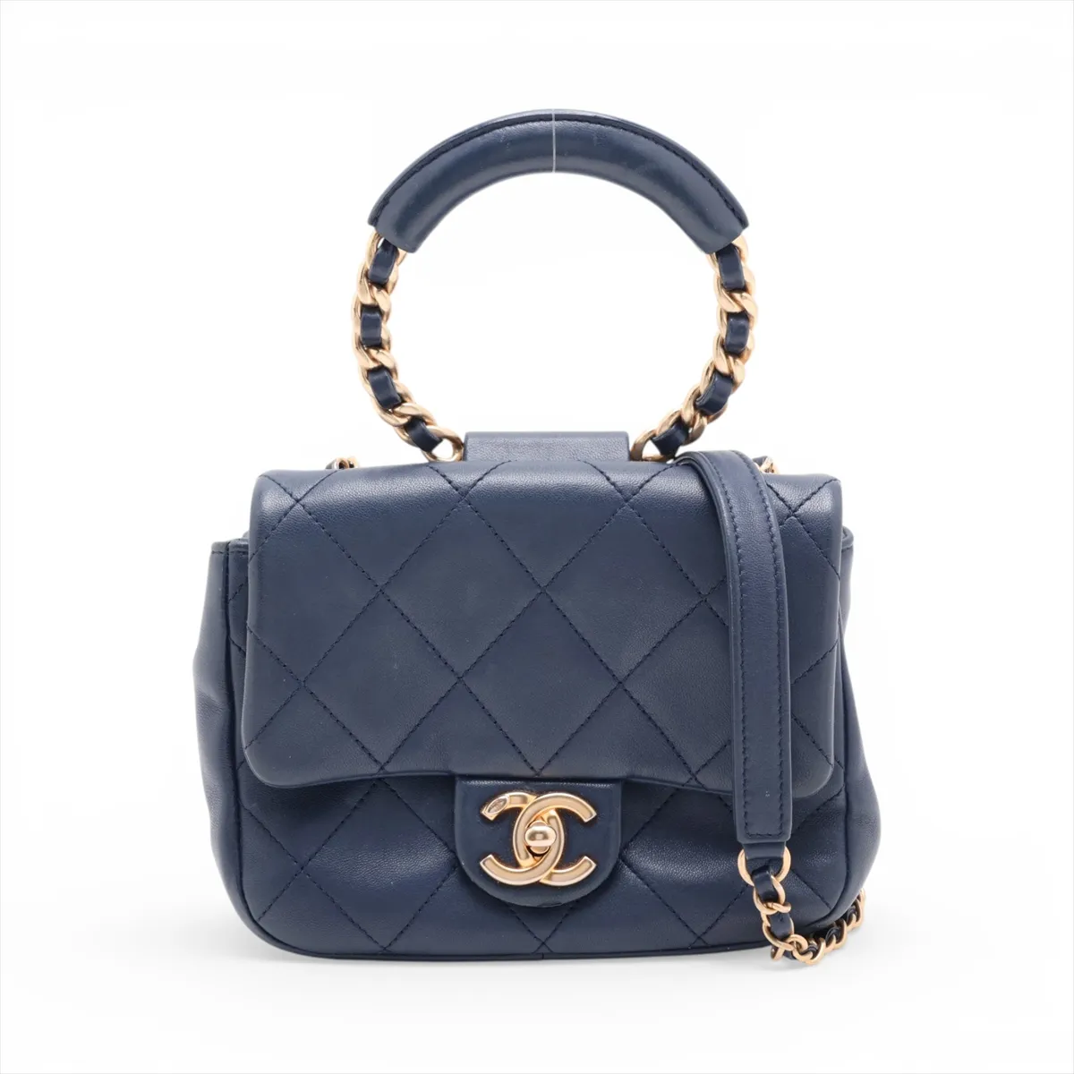 Matelassé Lambskin 2-Way Shoulder Bag, Blue with Gold Hardware, 29055728, Serial Number 29