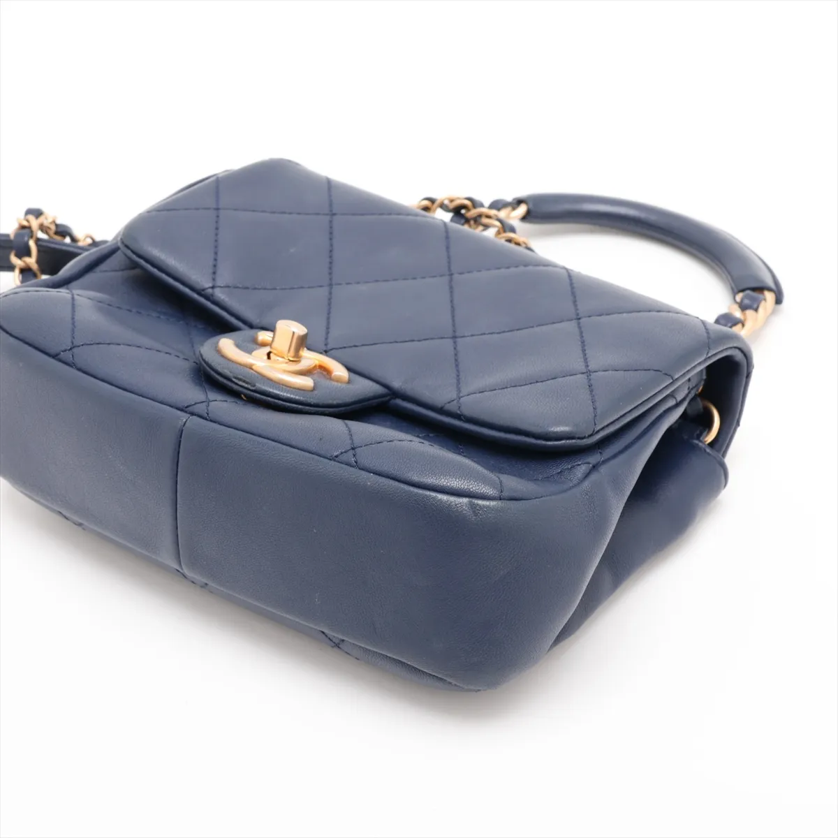 Matelassé Lambskin 2-Way Shoulder Bag, Blue with Gold Hardware, 29055728, Serial Number 29 — view 3