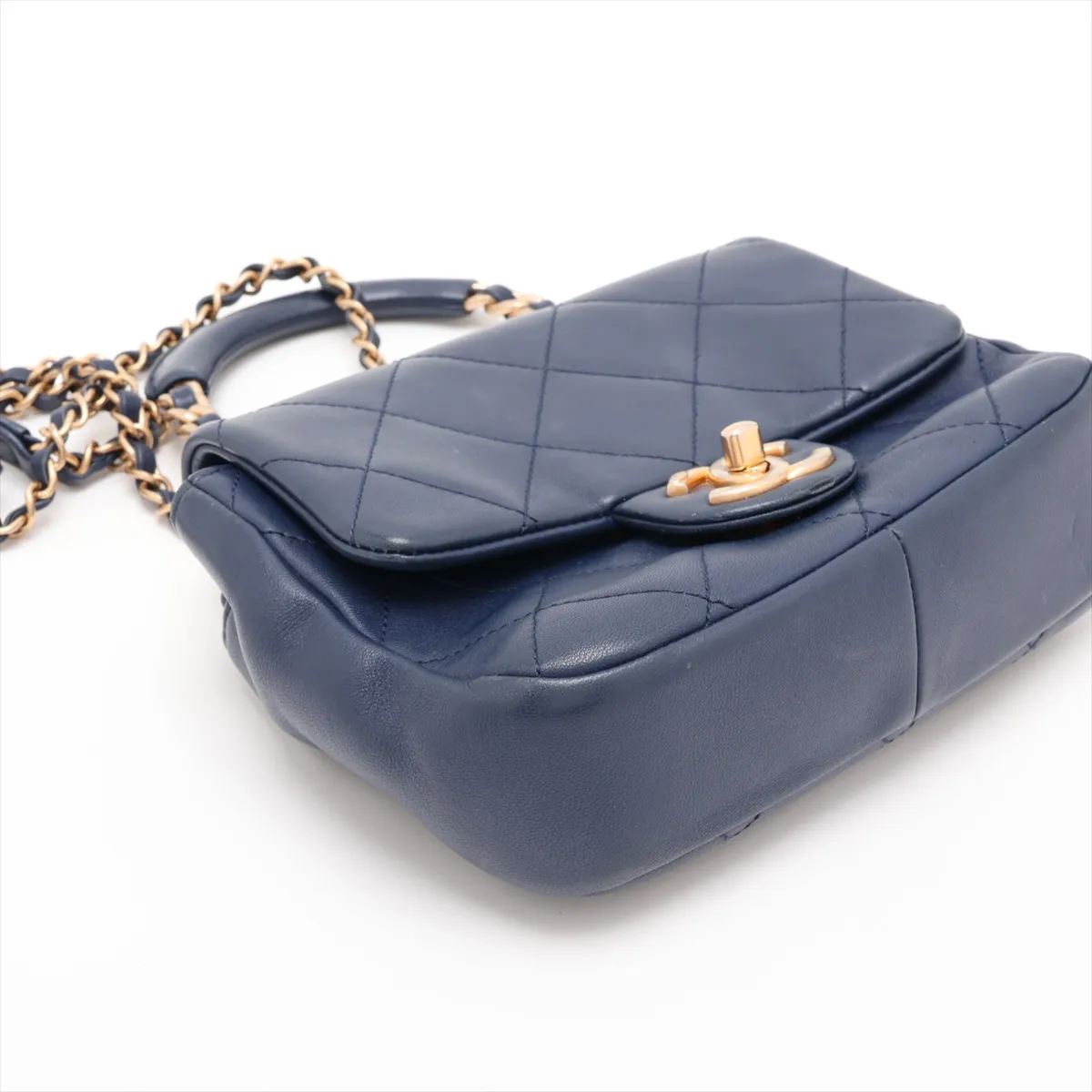 Matelassé Lambskin 2-Way Shoulder Bag, Blue with Gold Hardware, 29055728, Serial Number 29 — view 4