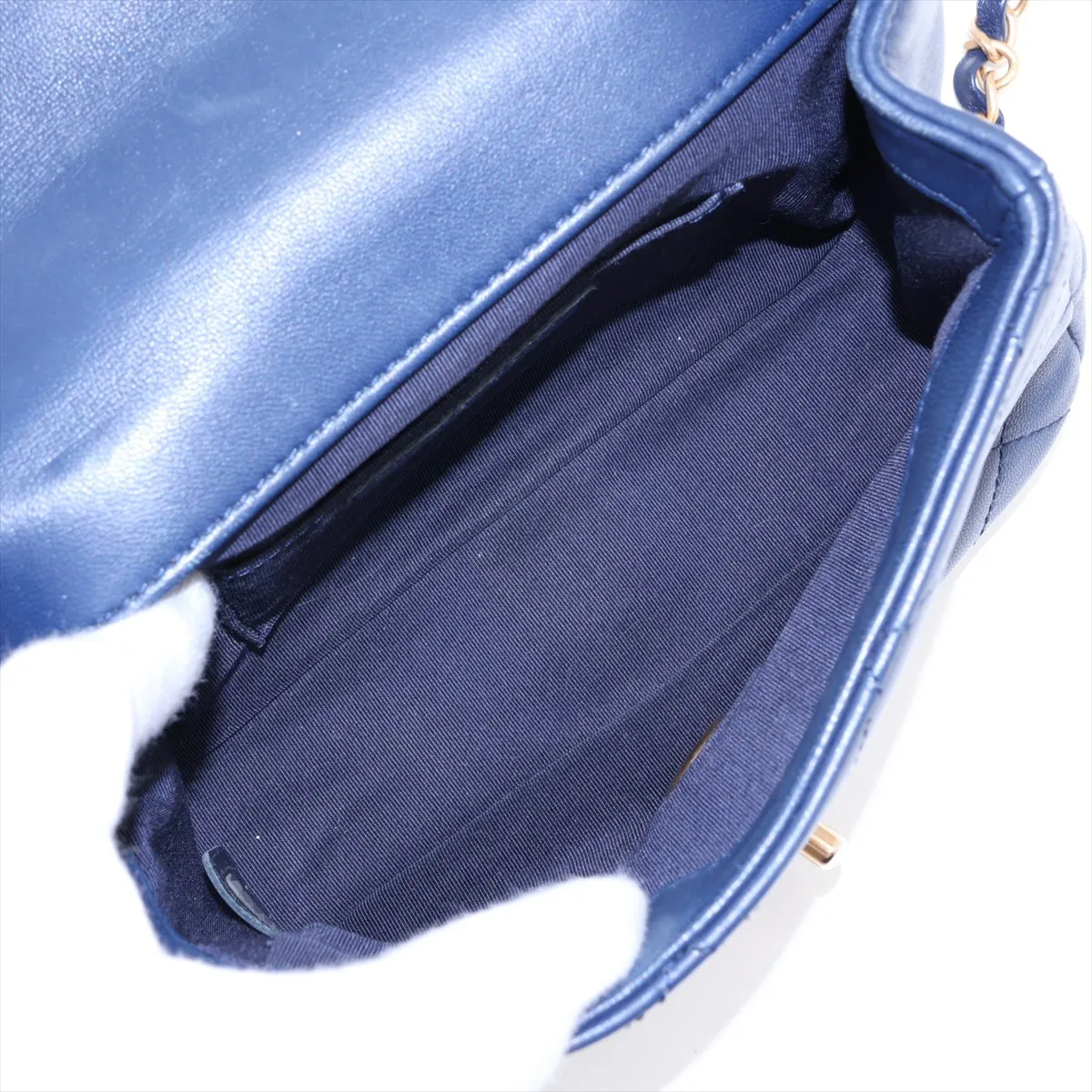 Matelassé Lambskin 2-Way Shoulder Bag, Blue with Gold Hardware, 29055728, Serial Number 29 — view 8