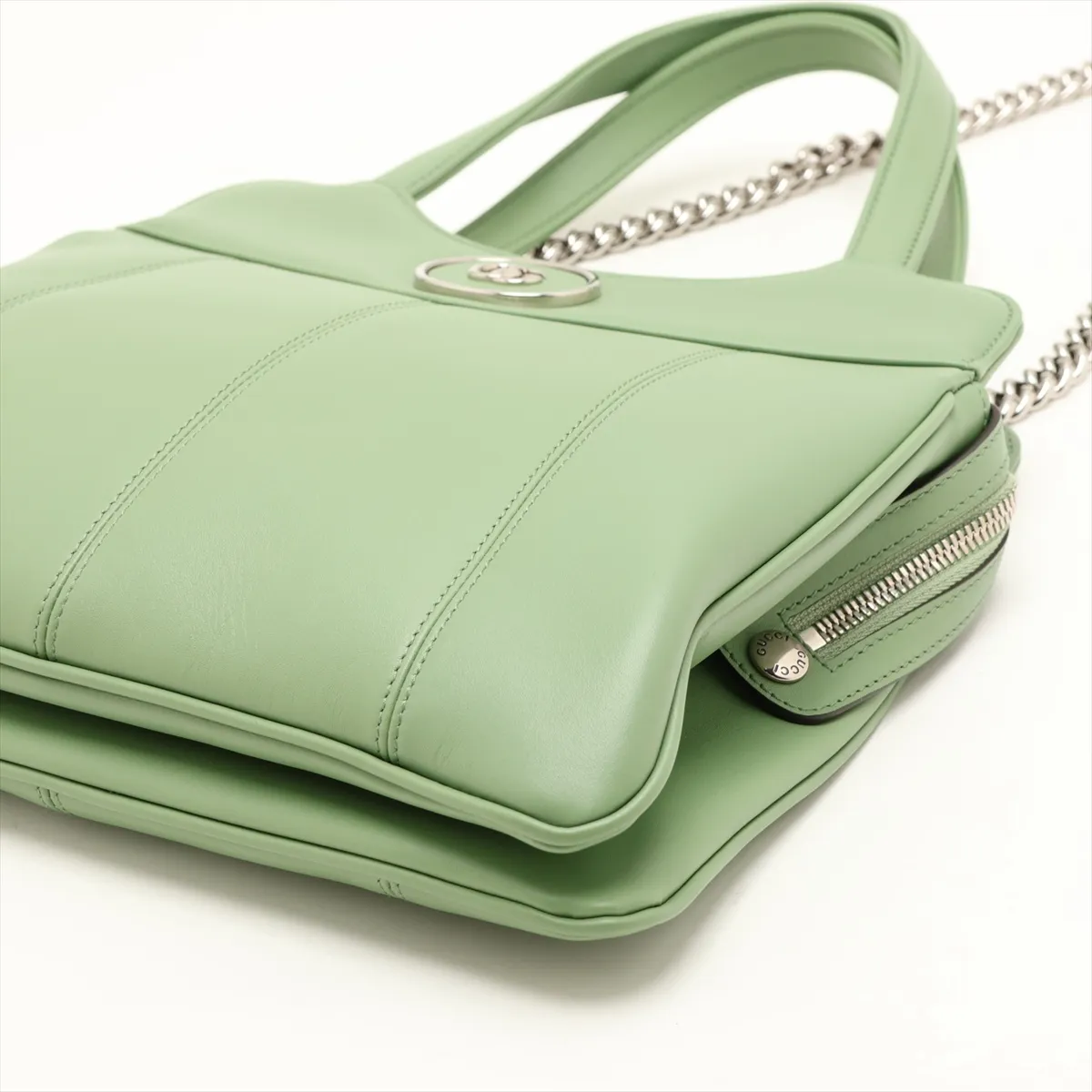 Petite GG Leather 2-Way Handbag, Green, 745918 — view 3