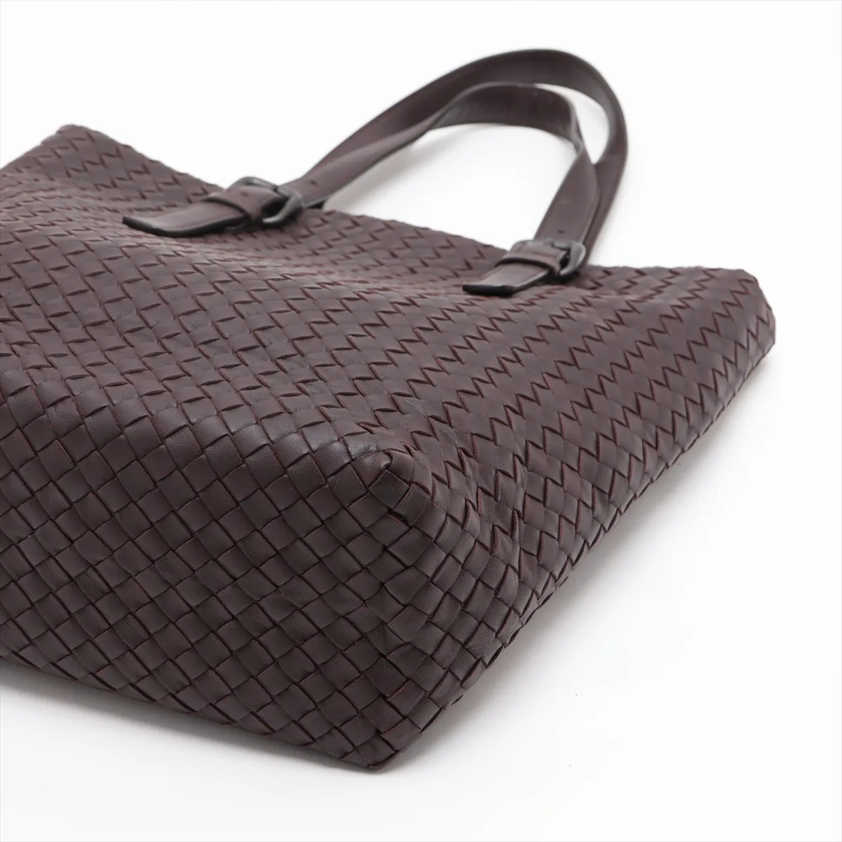 Intrecciato Leather Tote Bag, Brown — view 3