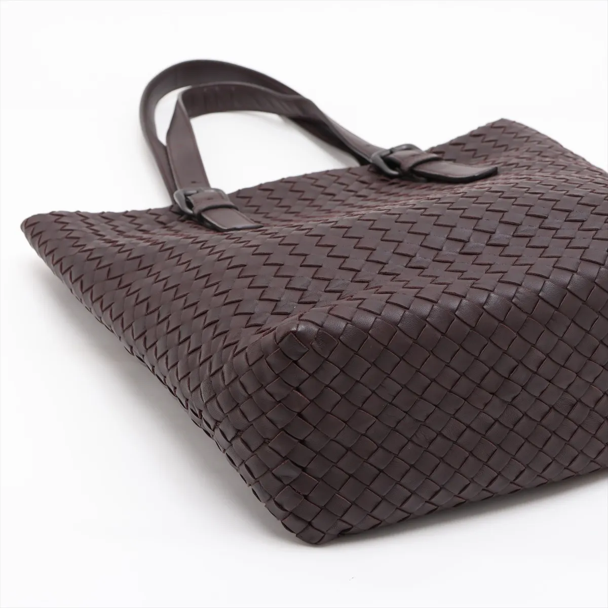Intrecciato Leather Tote Bag, Brown — view 4