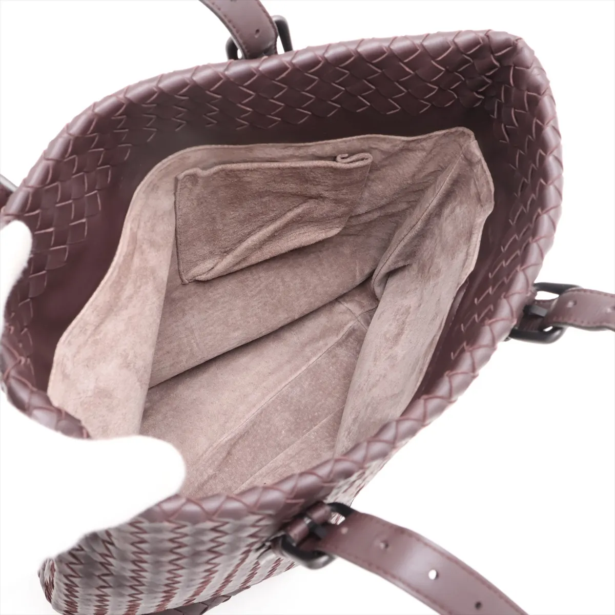Intrecciato Leather Tote Bag, Brown — view 7